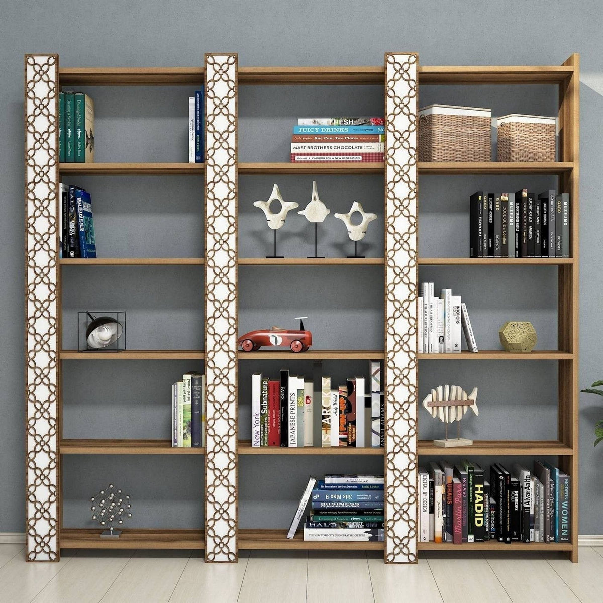 Biblioteca CITY 3, alb/alun, PAL melaminat, 185x24x170 cm