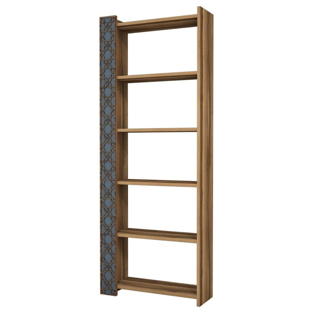 Biblioteca CITY, alun/albastru, PAL melaminat, 65x24x170 cm