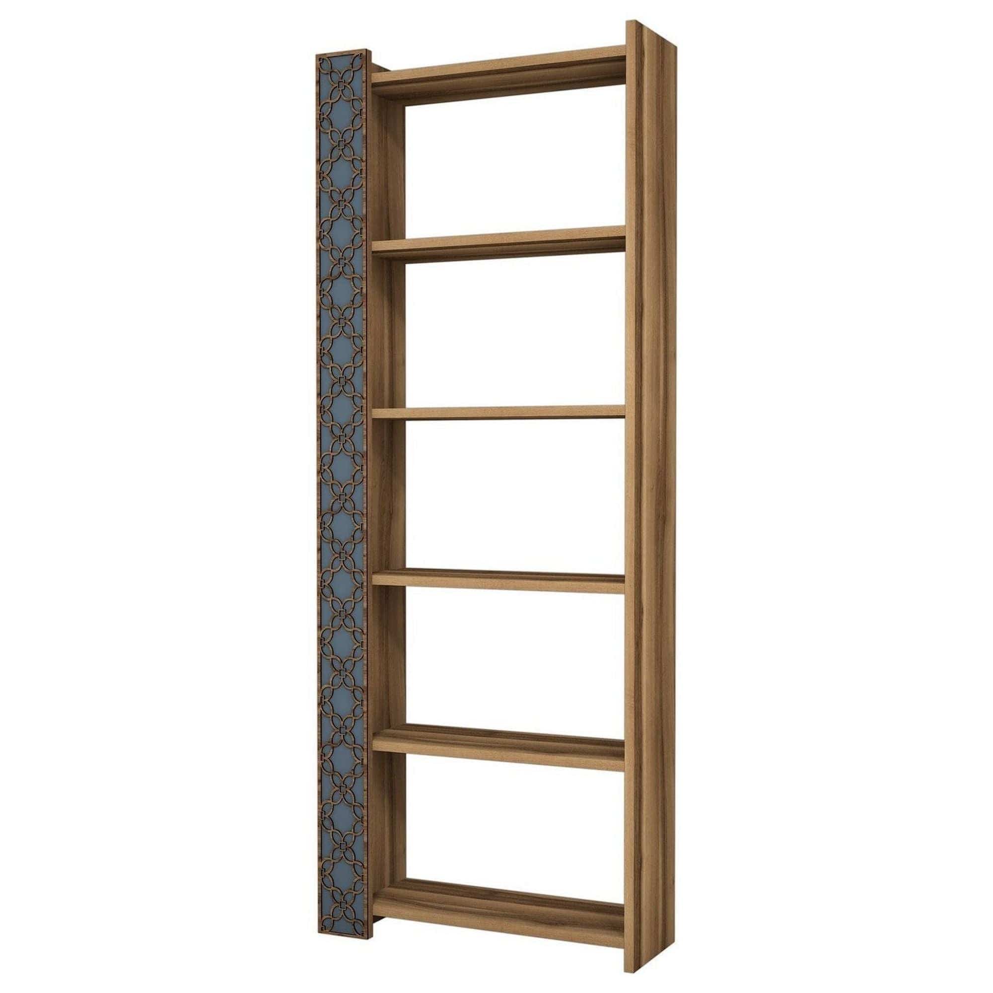 Biblioteca CITY, alun/albastru, PAL melaminat, 65x24x170 cm