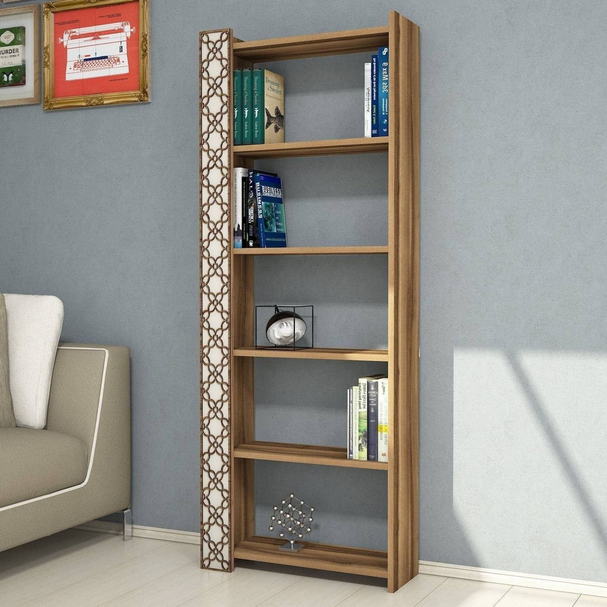 Biblioteca CITY, alun/bej, PAL melaminat, 65x24x170 cm