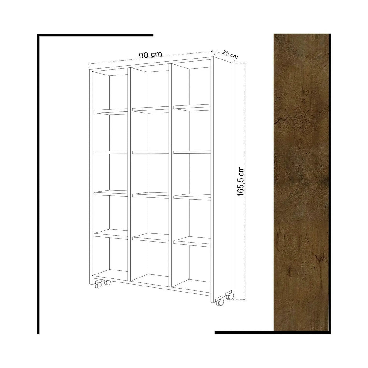 Biblioteca CROTONE, stejar/alb, PAL melaminat, 90x25x166 cm