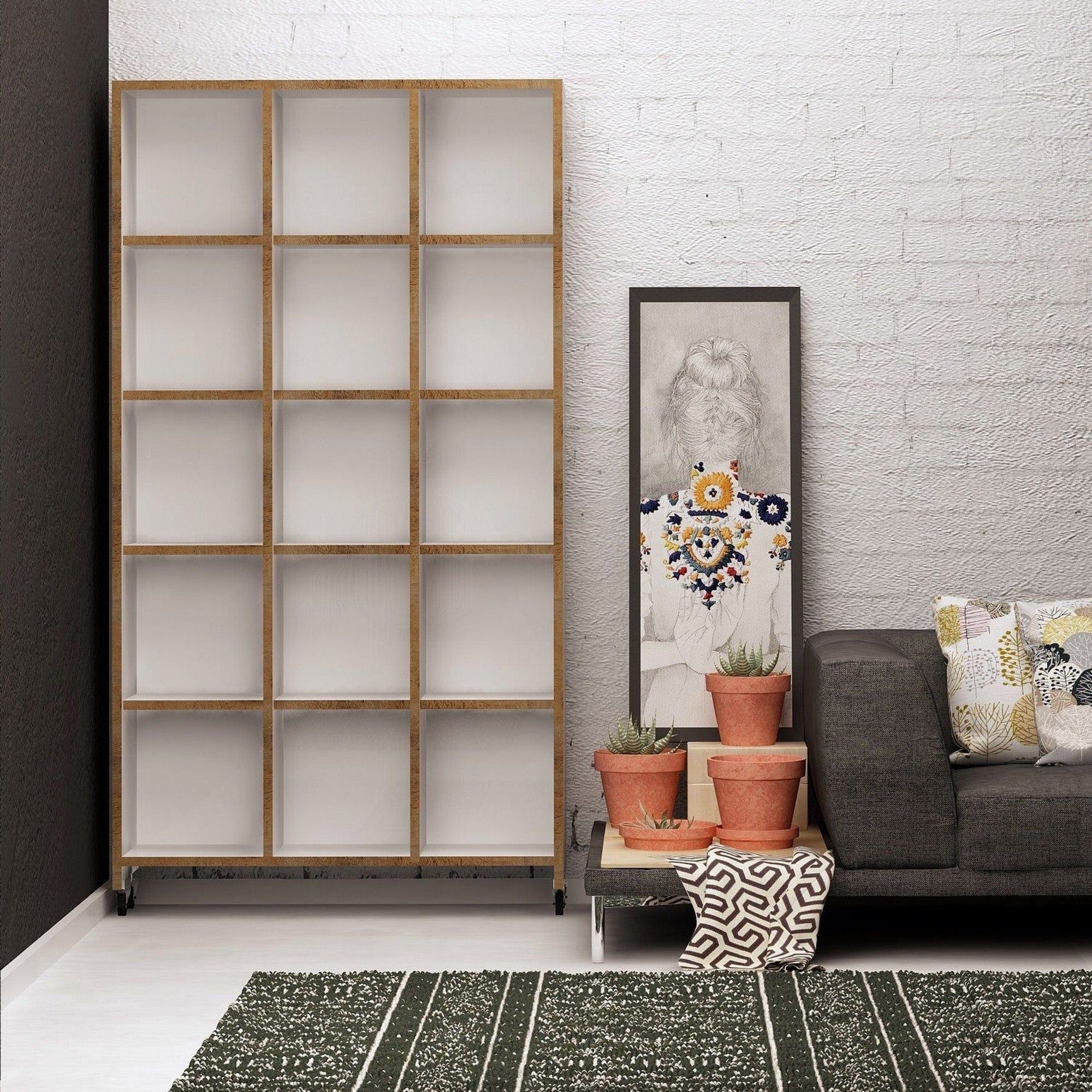 Biblioteca CROTONE, stejar/alb, PAL melaminat, 90x25x166 cm