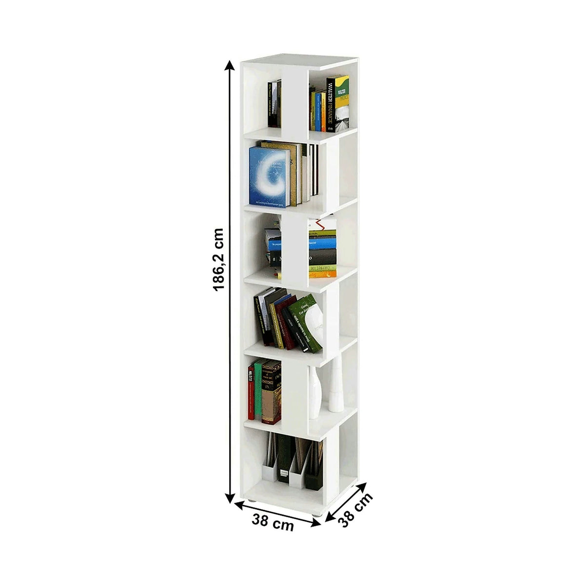 Biblioteca de colt KORIND, alb, DTD laminat, 38x38x186 cm