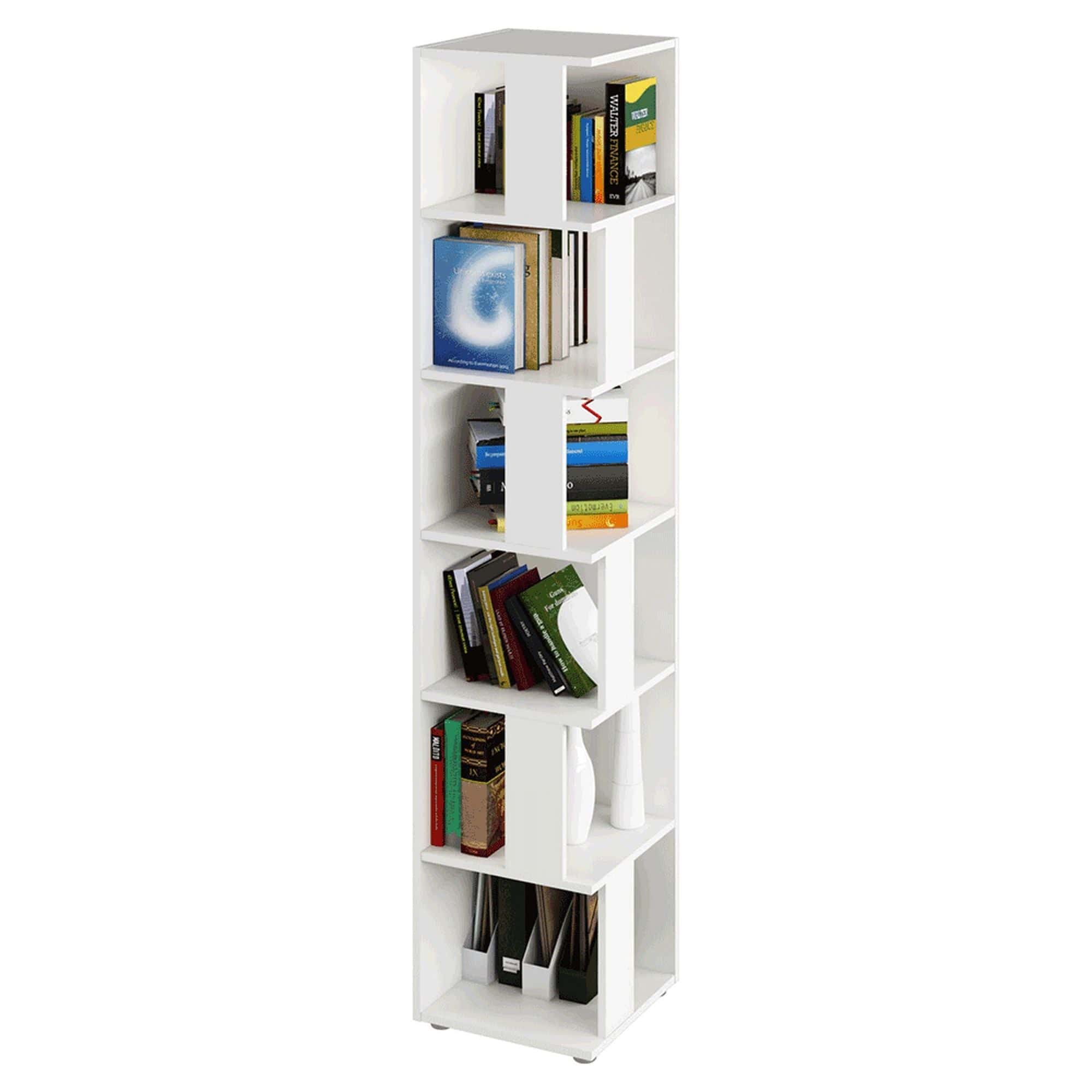 Biblioteca de colt KORIND, alb, DTD laminat, 38x38x186 cm