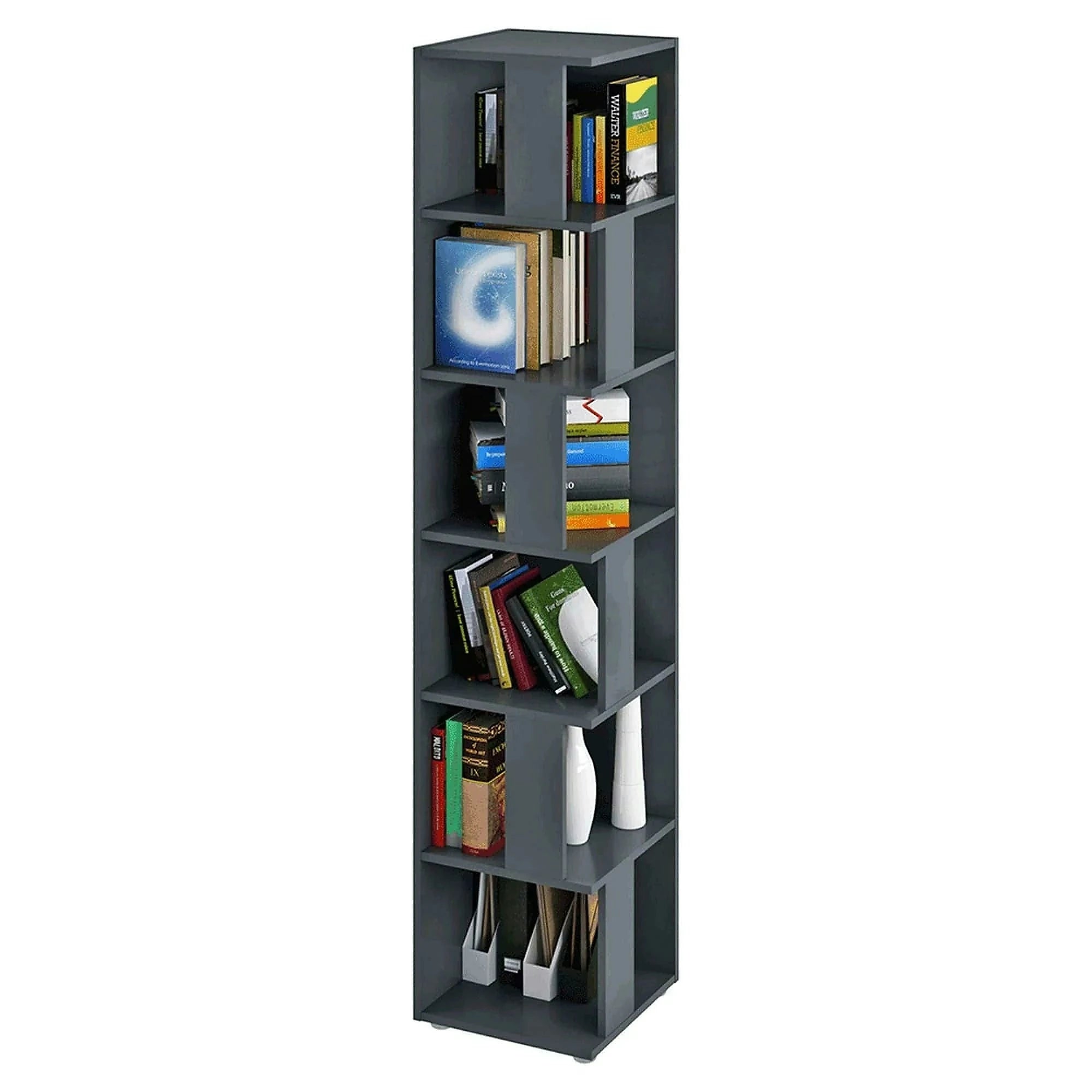 Biblioteca de colt KORIND, gri grafit, DTD laminat, 38x38x186 cm
