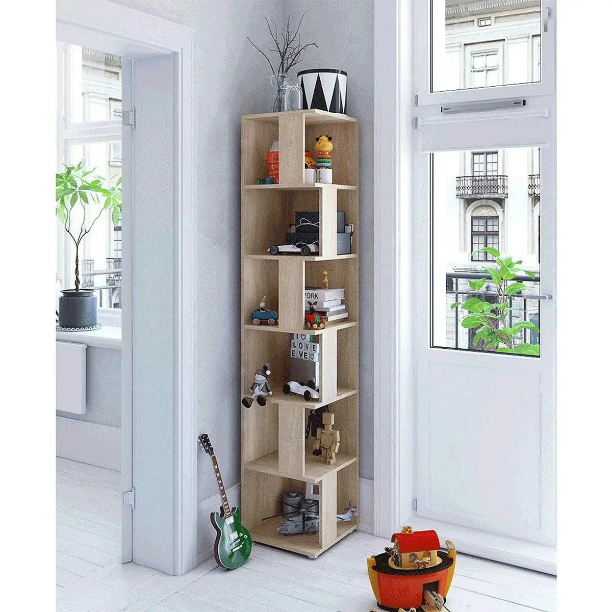 Biblioteca de colt KORIND, stejar sonoma, DTD laminat, 38x38x186 cm