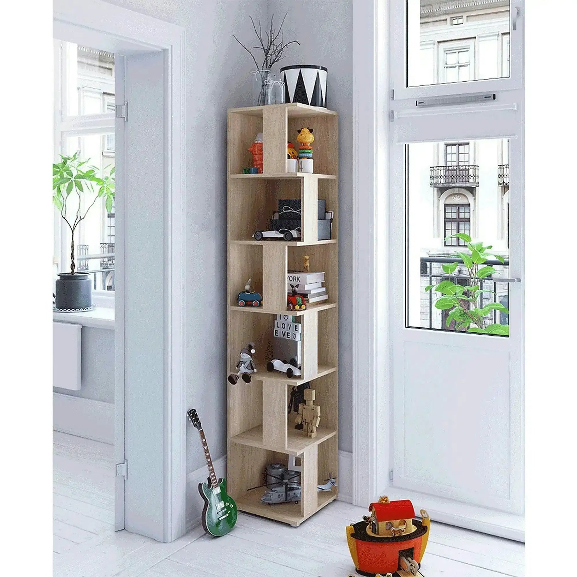 Biblioteca de colt KORIND, stejar sonoma, DTD laminat, 38x38x186 cm
