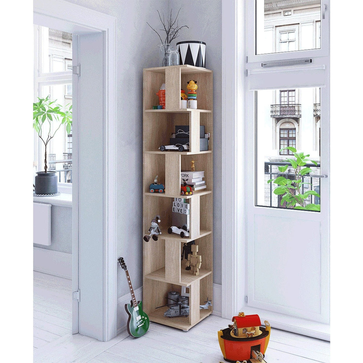 Biblioteca de colt KORIND, stejar sonoma, DTD laminat, 38x38x186 cm