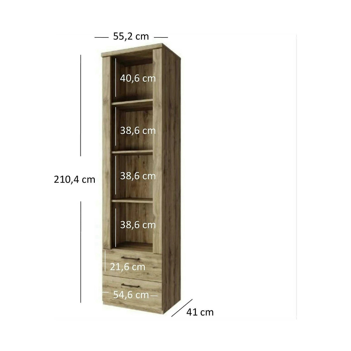 Biblioteca DOORSET, stejar navarra, PAL laminat, 55x41x210 cm