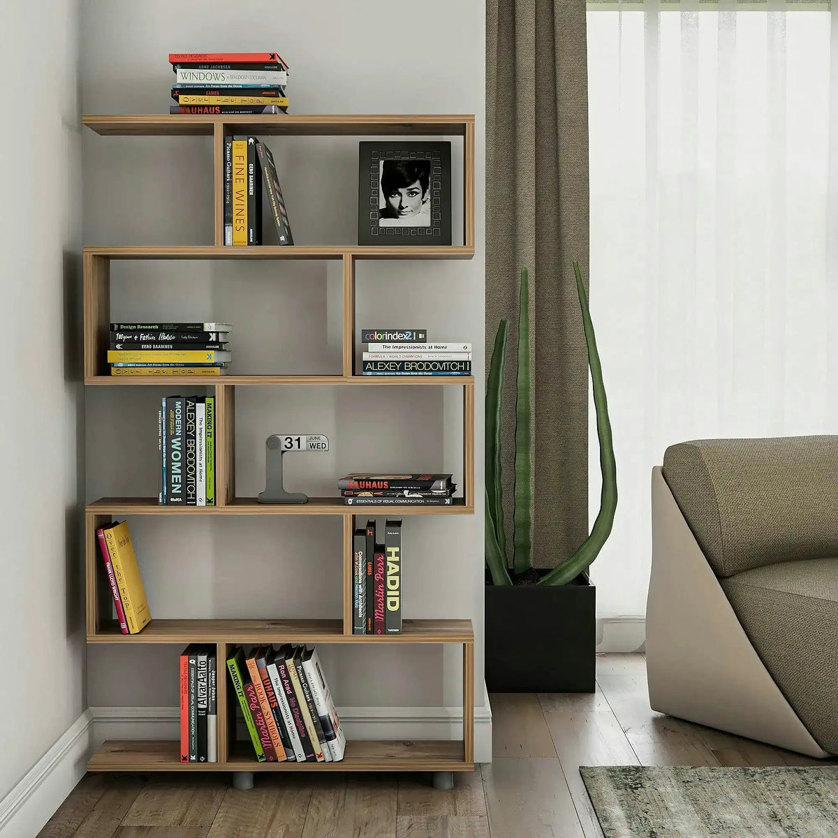 Biblioteca ELIF, pin, PAL melaminat, 90x20x156 cm