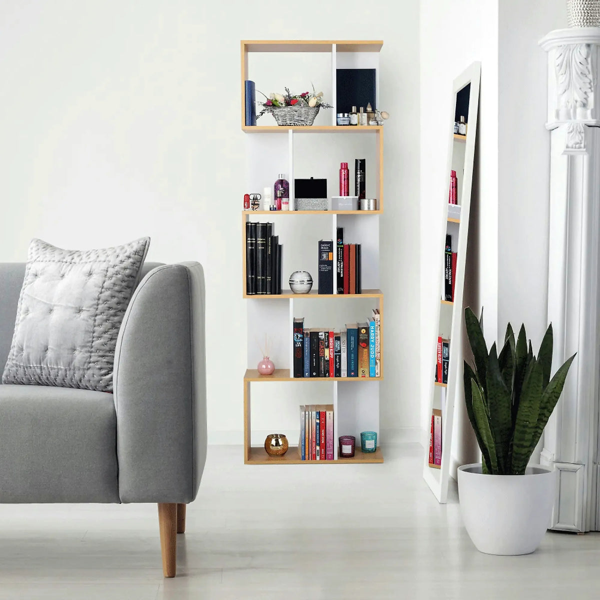 Biblioteca ERDEM NEW TYP 4, pin/alb, DTD laminat, 60x24x180 cm