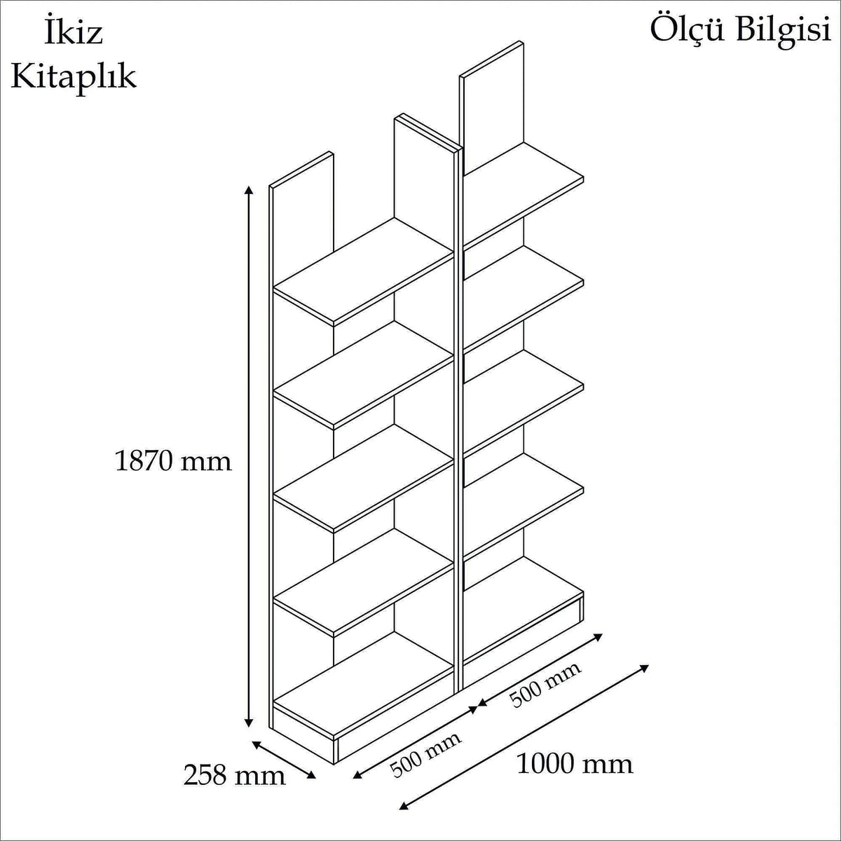 Biblioteca IKIZ, alb, PAL melaminat, 100x26x187 cm