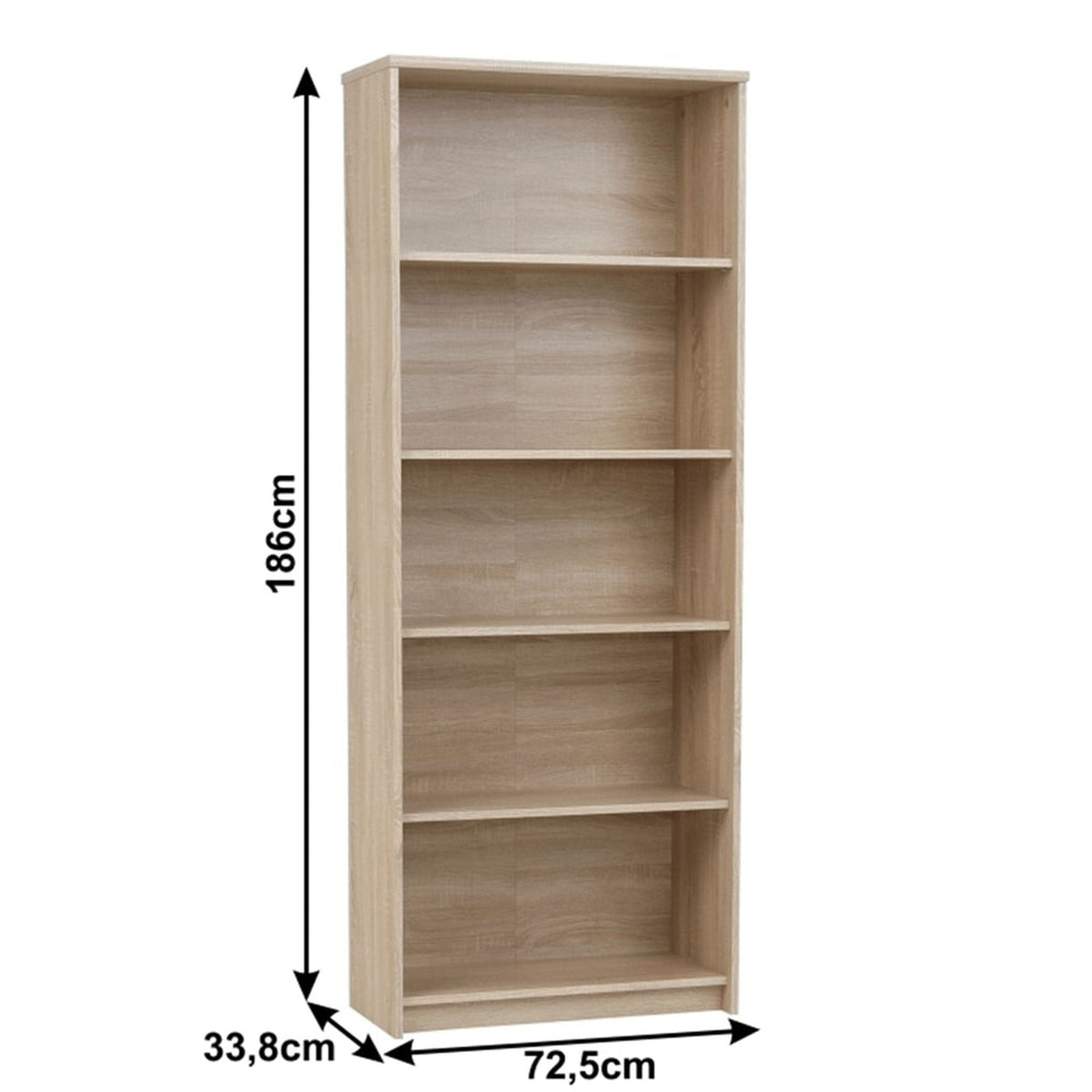 Biblioteca JOHAN 2 NEW 04, stejar sonoma, PAL melaminat, 73x34x186 cm