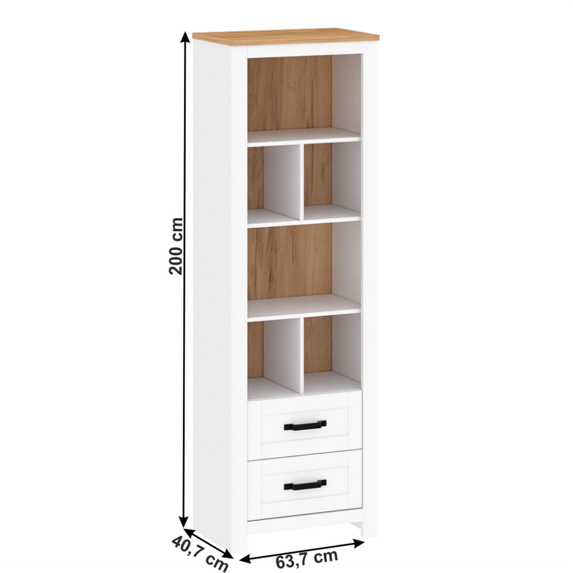 Biblioteca LANZETTE R, alb/stejar craft auriu, DTD laminat, 64x41x200 cm