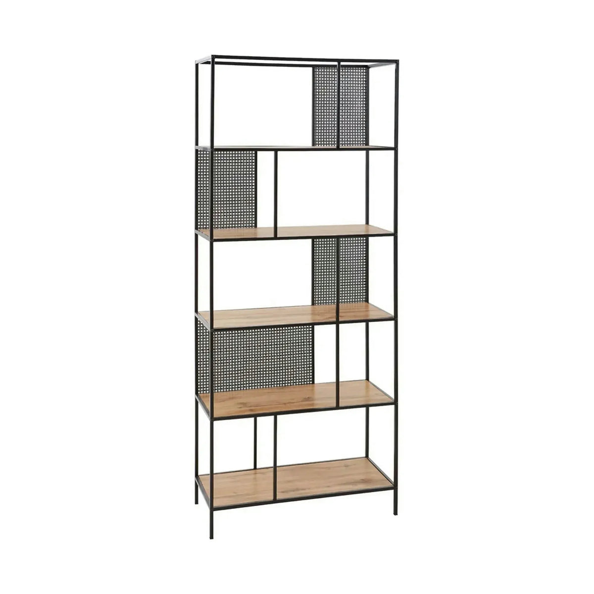 Biblioteca LEON, negru/stejar, 76x33x180 cm