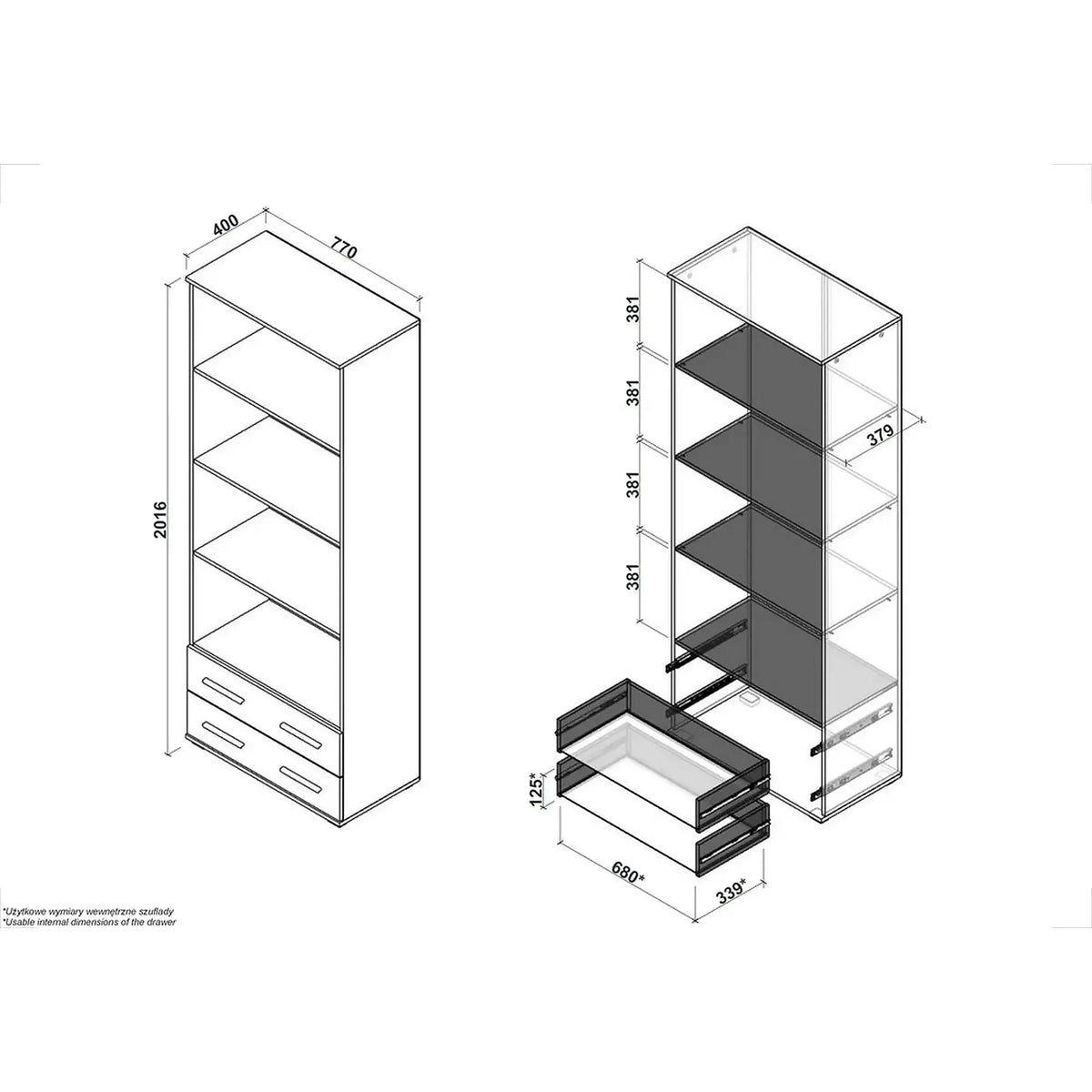 Biblioteca LIMA, alb/stejar sonoma, PAL laminat, 77x40x200 cm