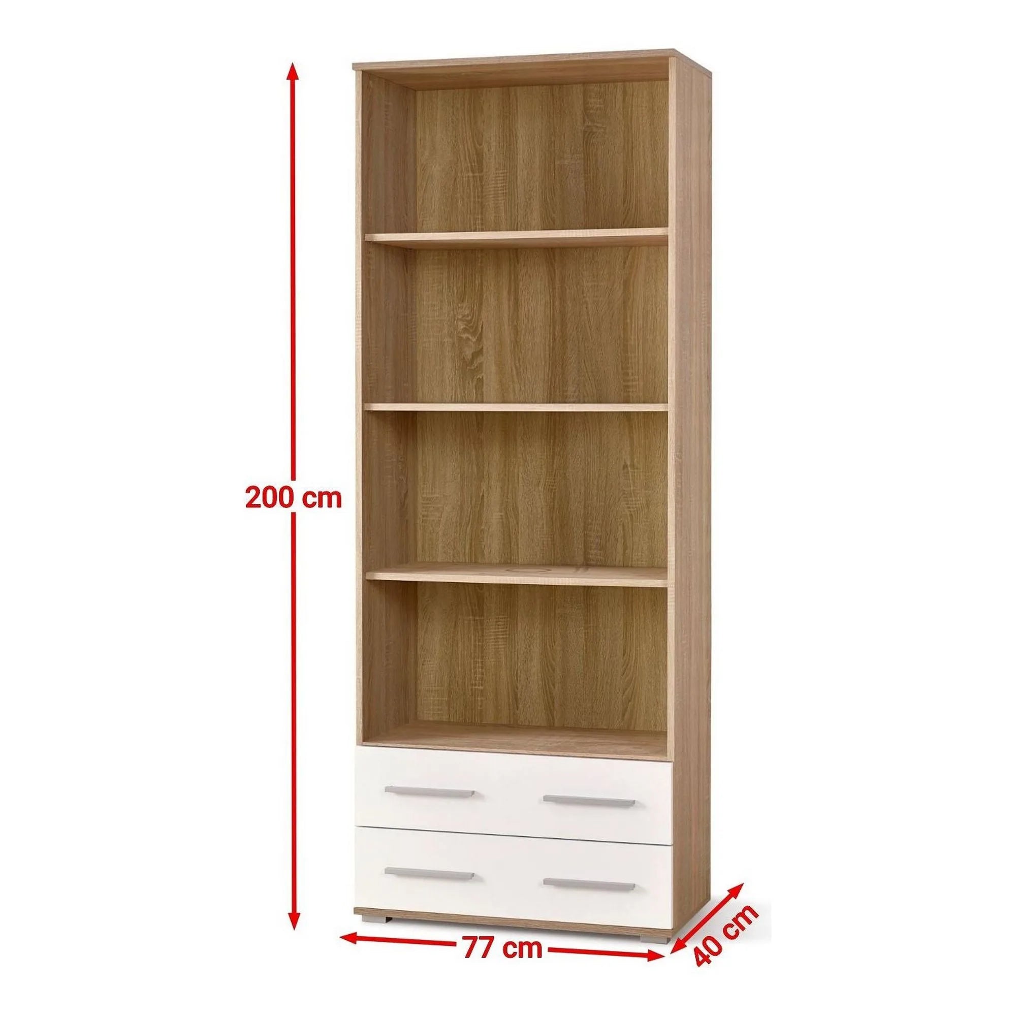 Biblioteca LIMA, alb/stejar sonoma, PAL laminat, 77x40x200 cm