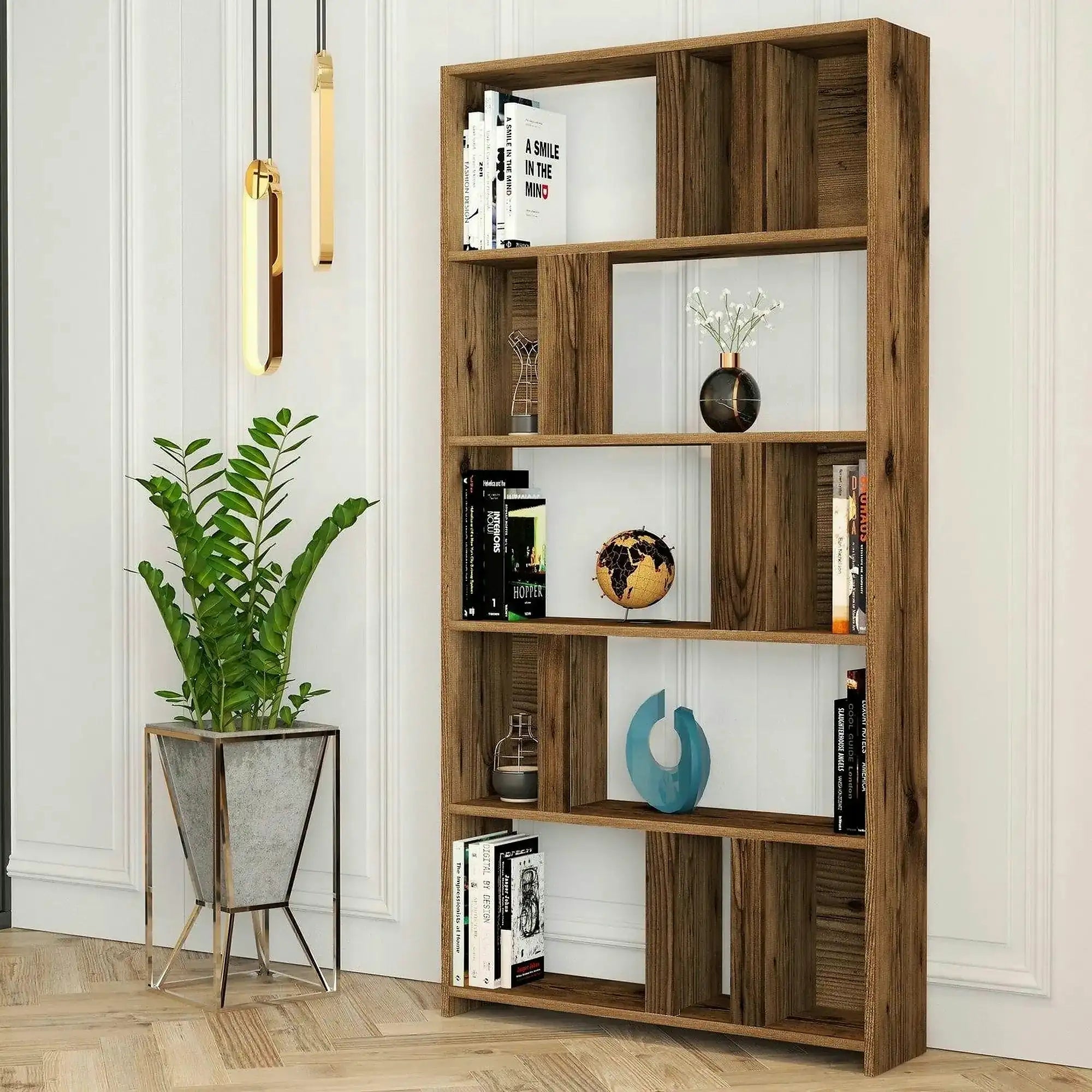 Biblioteca LIMA, nuc, PAL melaminat, 90x20x180 cm