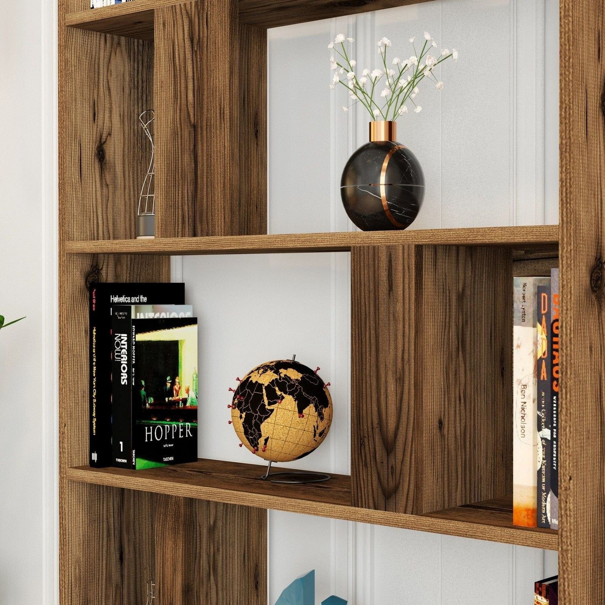 Biblioteca LIMA, nuc, PAL melaminat, 90x20x180 cm