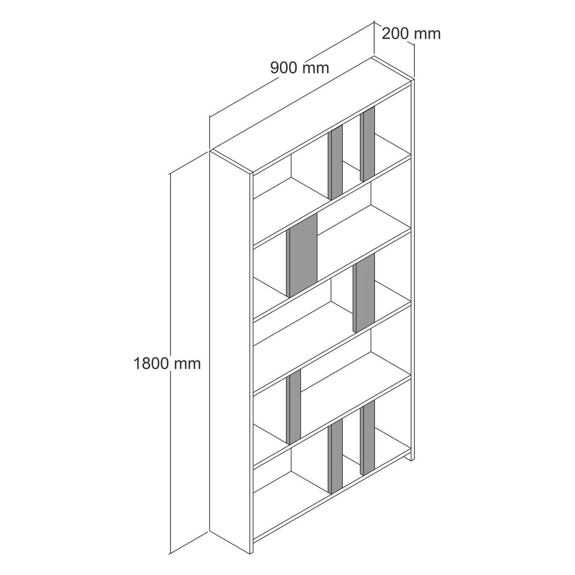 Biblioteca LIMA, nuc, PAL melaminat, 90x20x180 cm