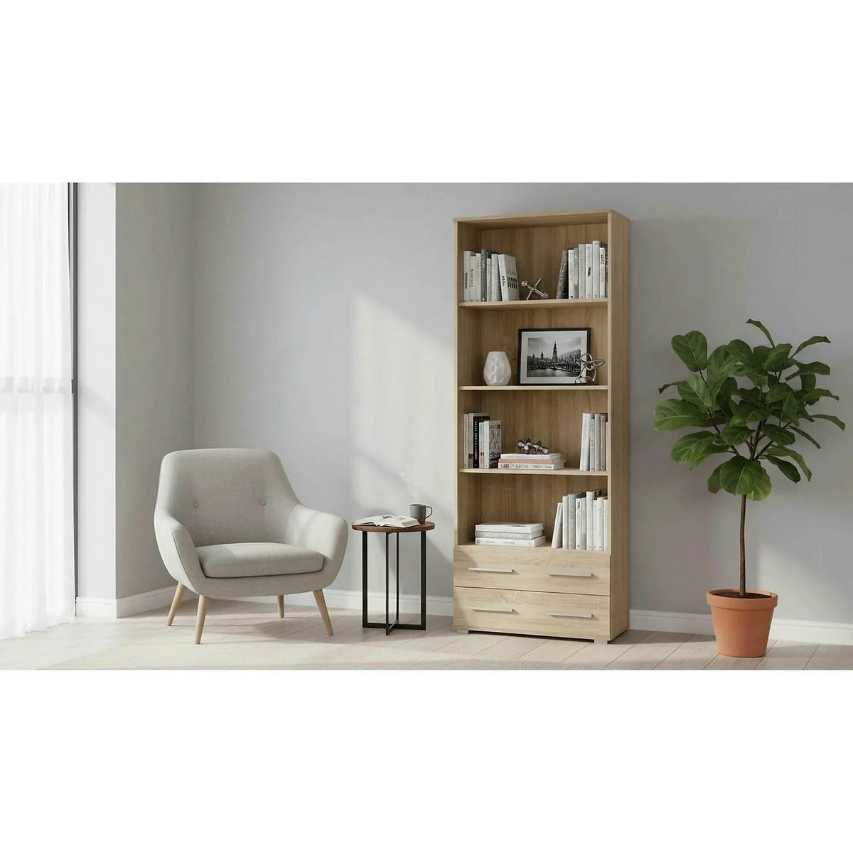 Biblioteca LIMA REG3, stejar sonoma, PAL laminat, 77x40x200 cm