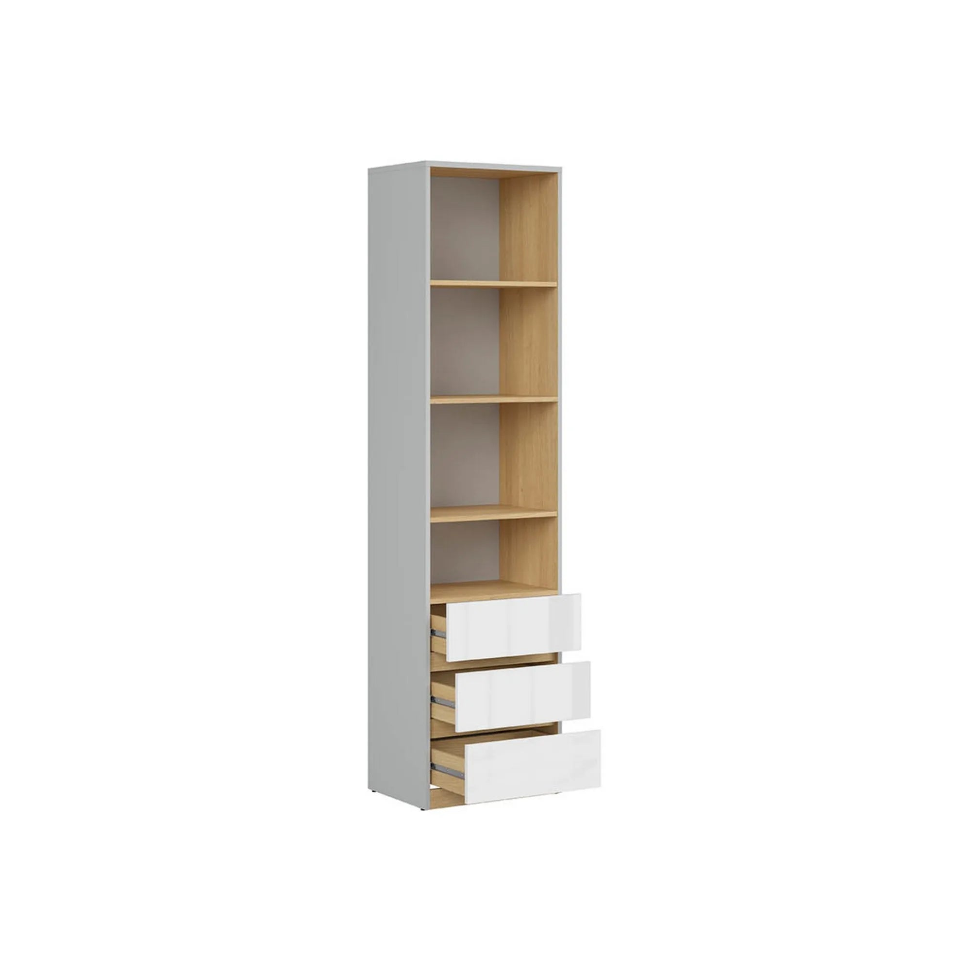 Biblioteca NANDU, gri deschis/stejar, PAL laminat, 39x50x201 cm