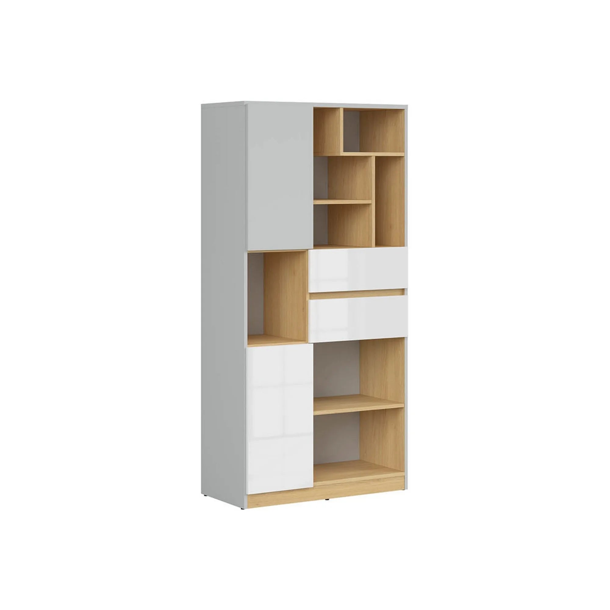 Biblioteca NANDU, gri deshis/stejar, PAL laminat, 80x39x164 cm