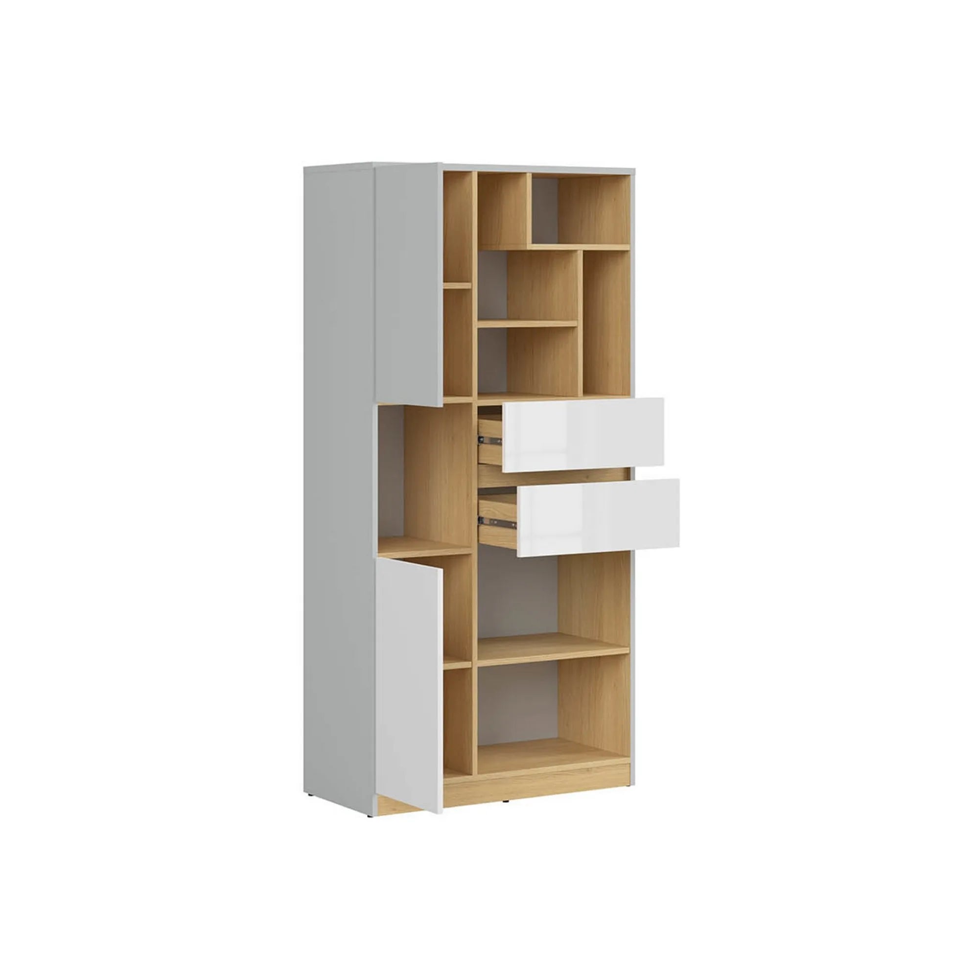 Biblioteca NANDU, gri deshis/stejar, PAL laminat, 80x39x164 cm