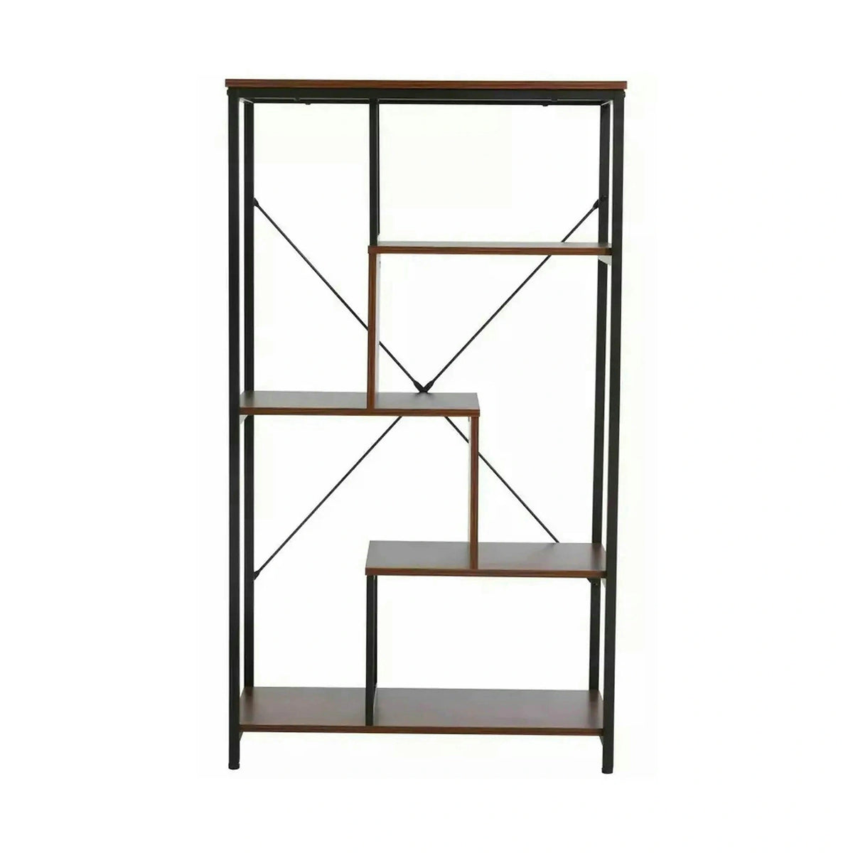 Biblioteca NET B, nuc inchis/negru, PAL laminat/metal, 75x35x132 cm