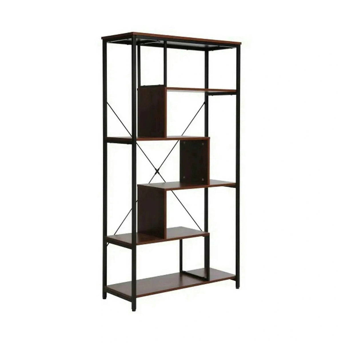 Biblioteca NET B, nuc inchis/negru, PAL laminat/metal, 75x35x132 cm