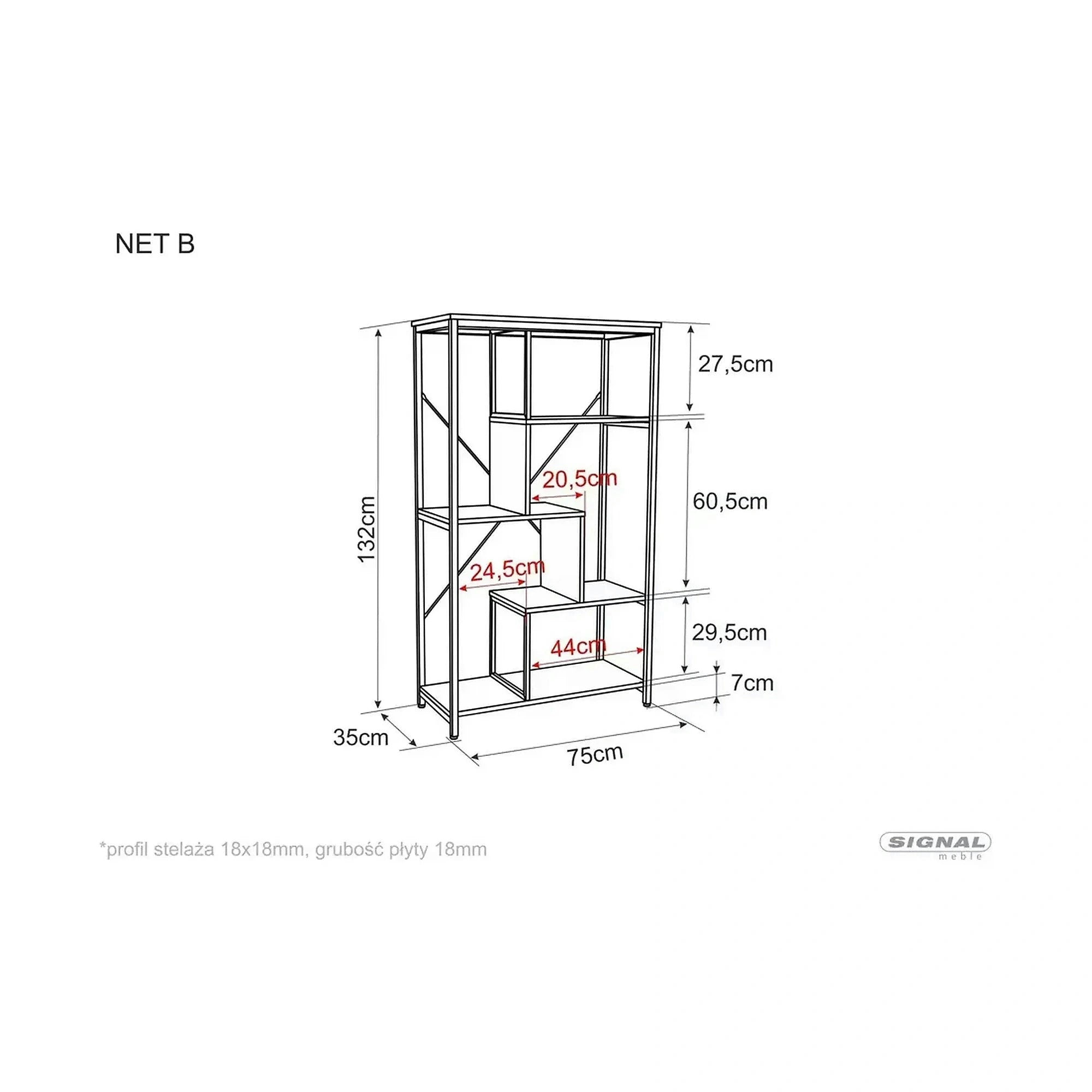 Biblioteca NET B, nuc inchis/negru, PAL laminat/metal, 75x35x132 cm