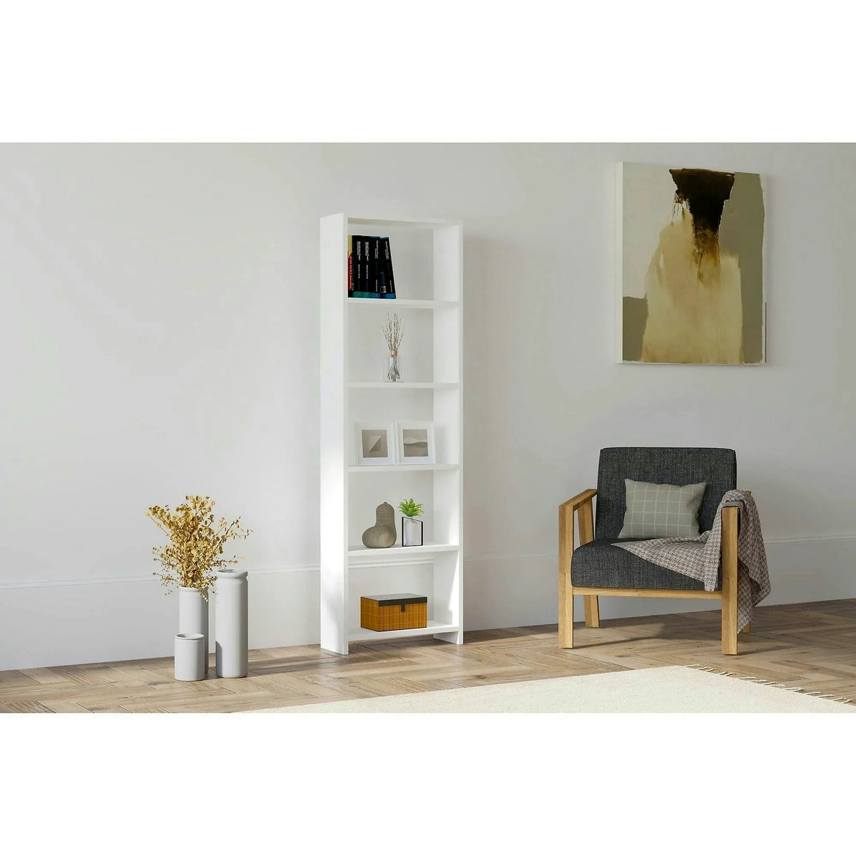 Biblioteca NEW, alb, PAL melaminat, 50x20x160 cm