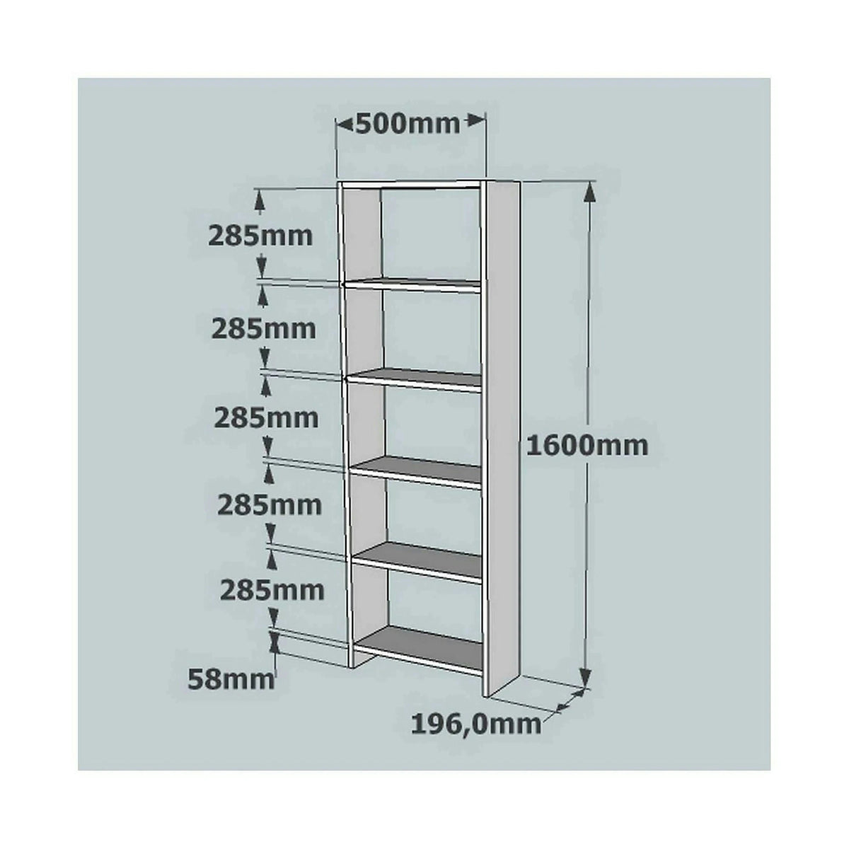 Biblioteca NEW, alb, PAL melaminat, 50x20x160 cm