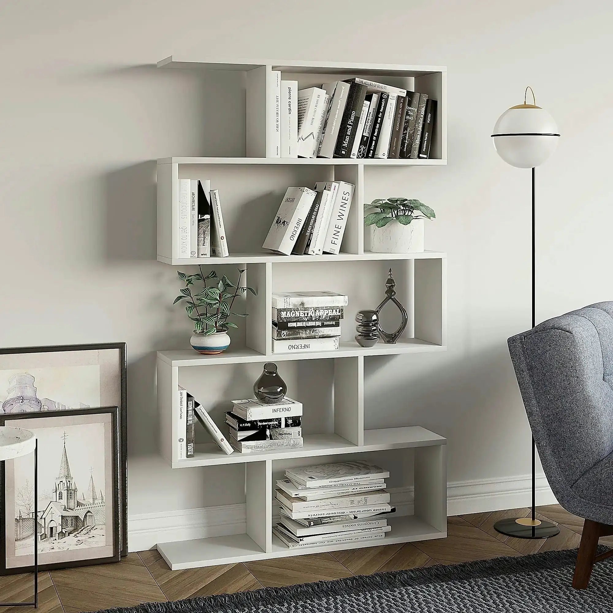 Biblioteca NILUFER, alb, PAL melaminat, 90x20x150 cm