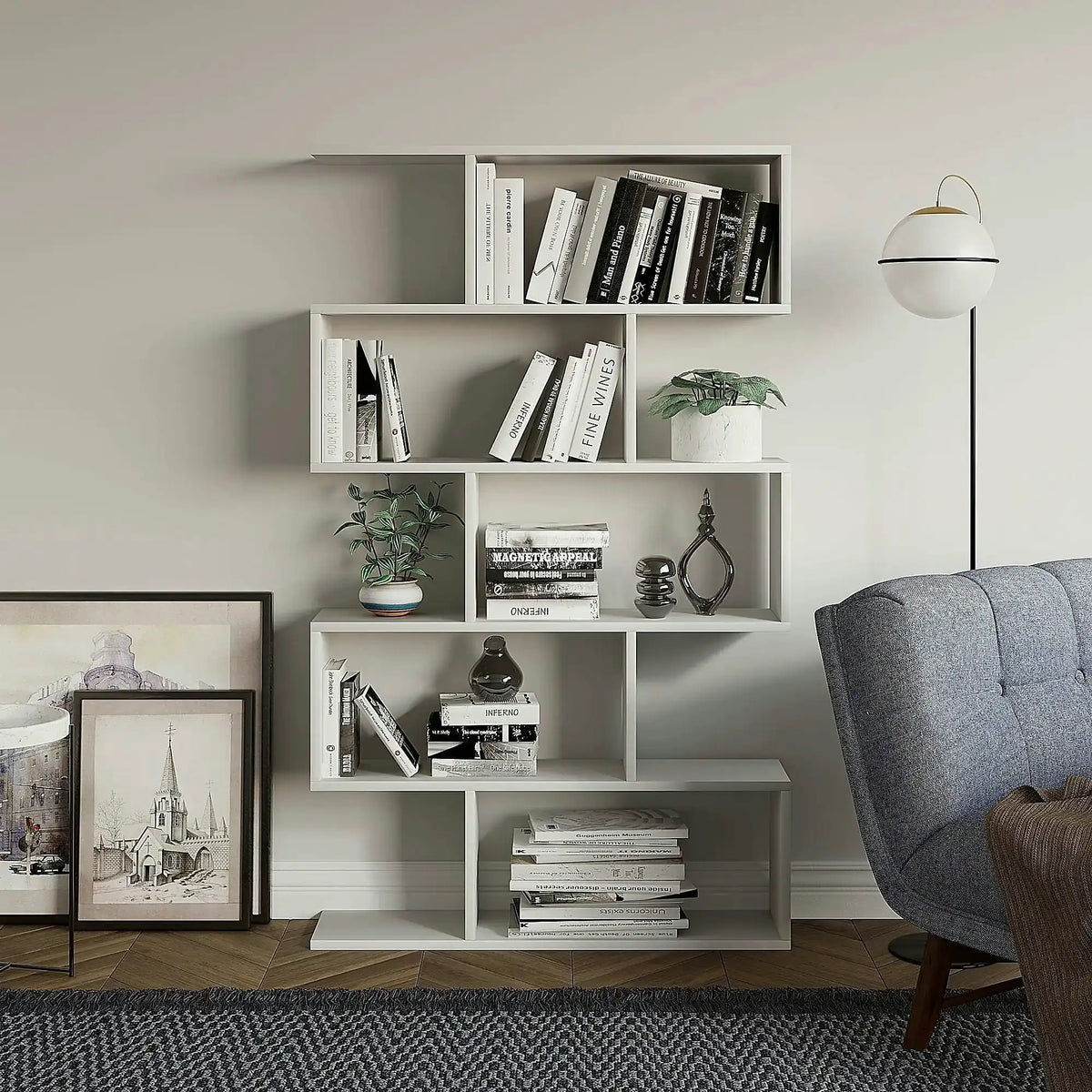 Biblioteca NILUFER, alb, PAL melaminat, 90x20x150 cm