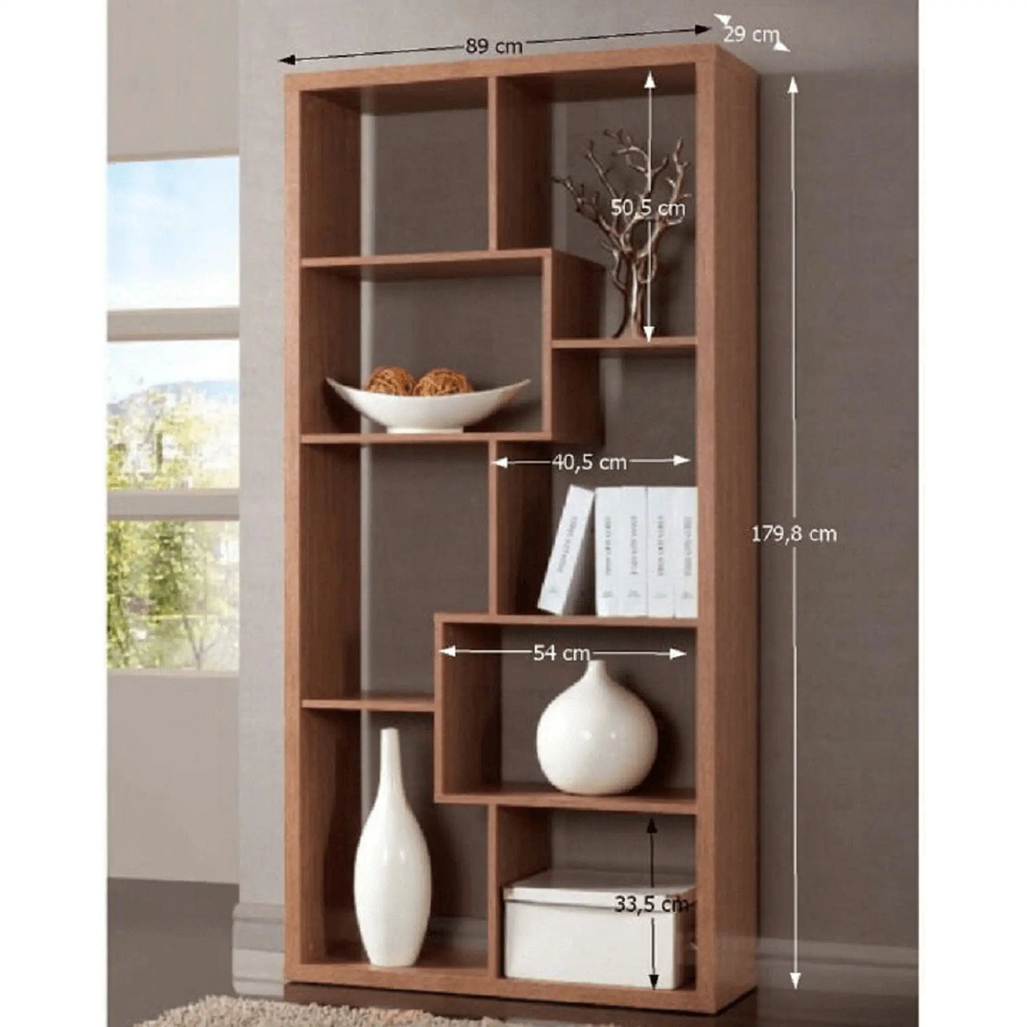 Biblioteca ODYN, cires, PAL laminat, 89x29x180 cm