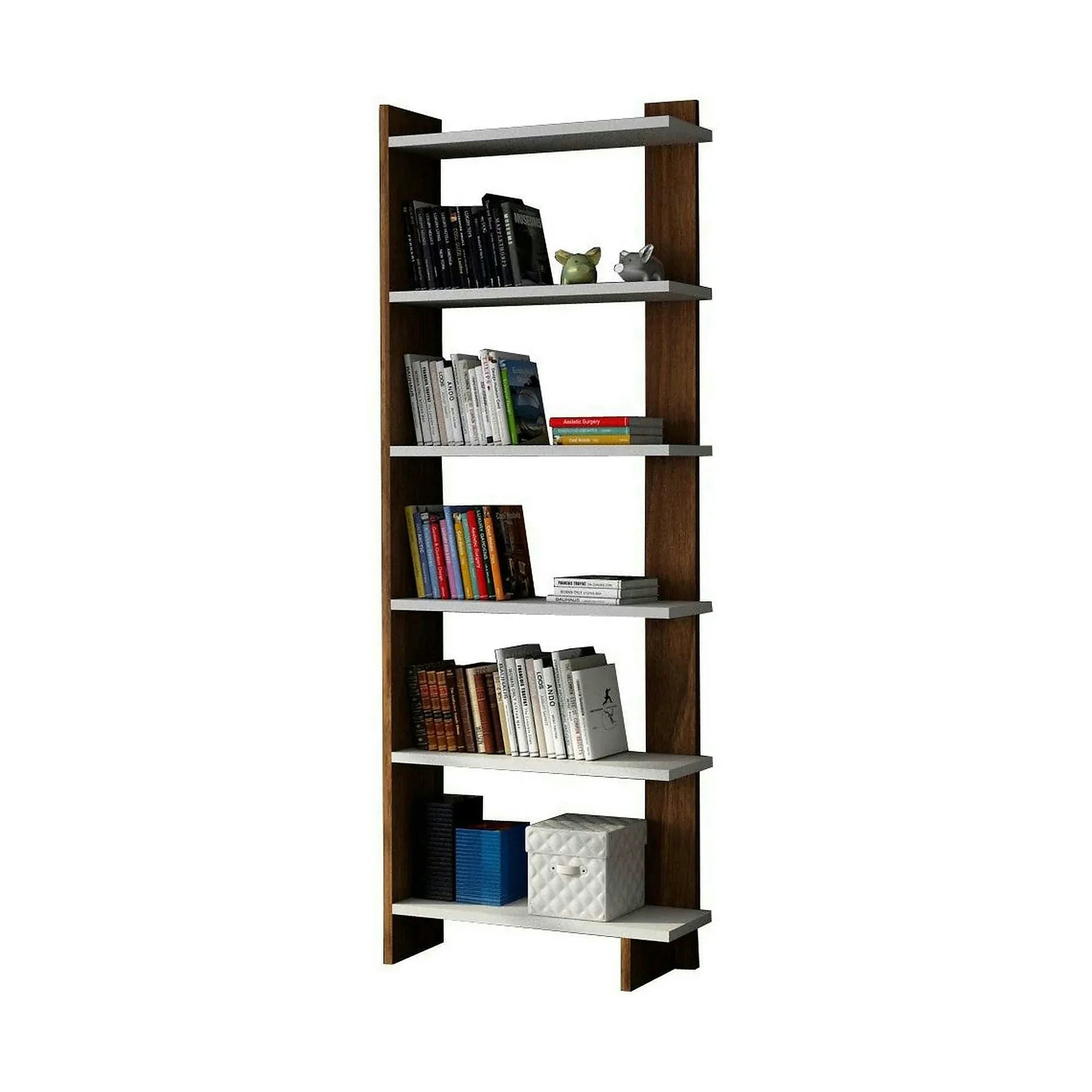Biblioteca ORDER, alb/nuc inchis, PAL melaminat, 47x21x170 cm