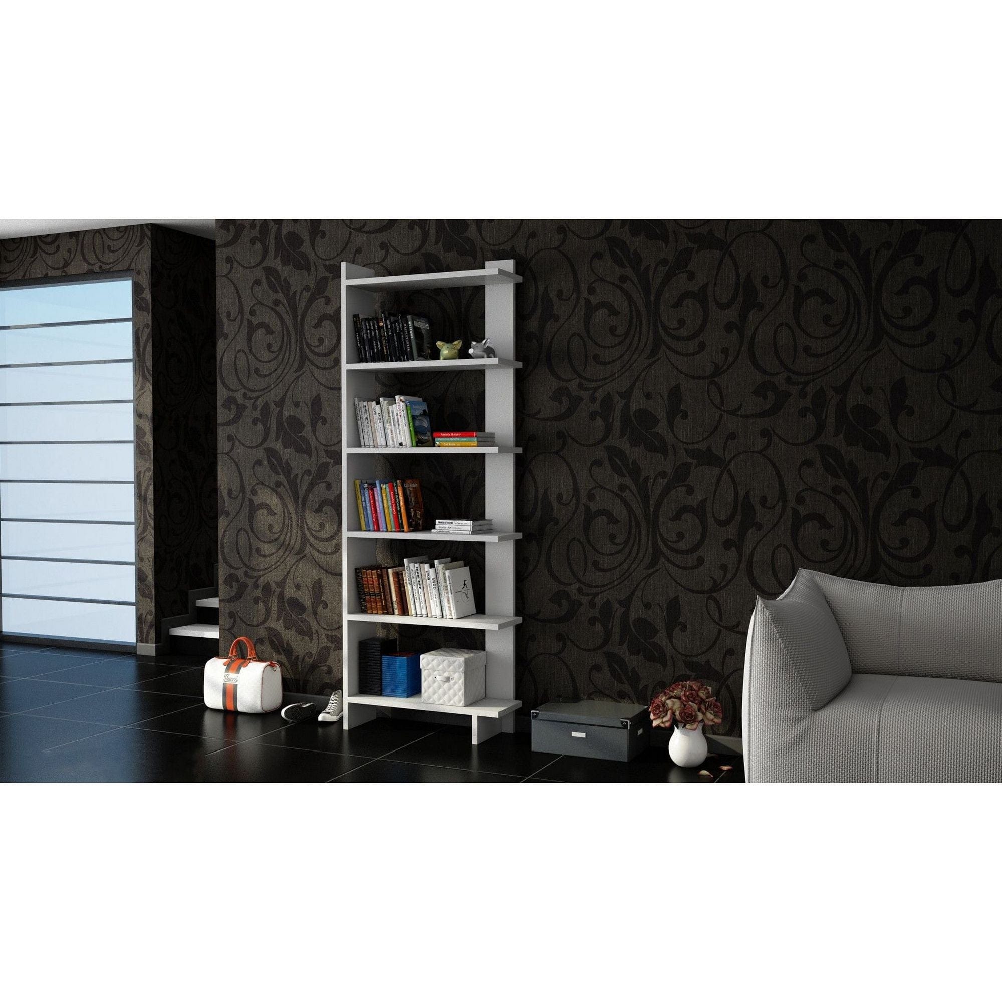 Biblioteca ORDER, alb, PAL melaminat, 47x21x170 cm