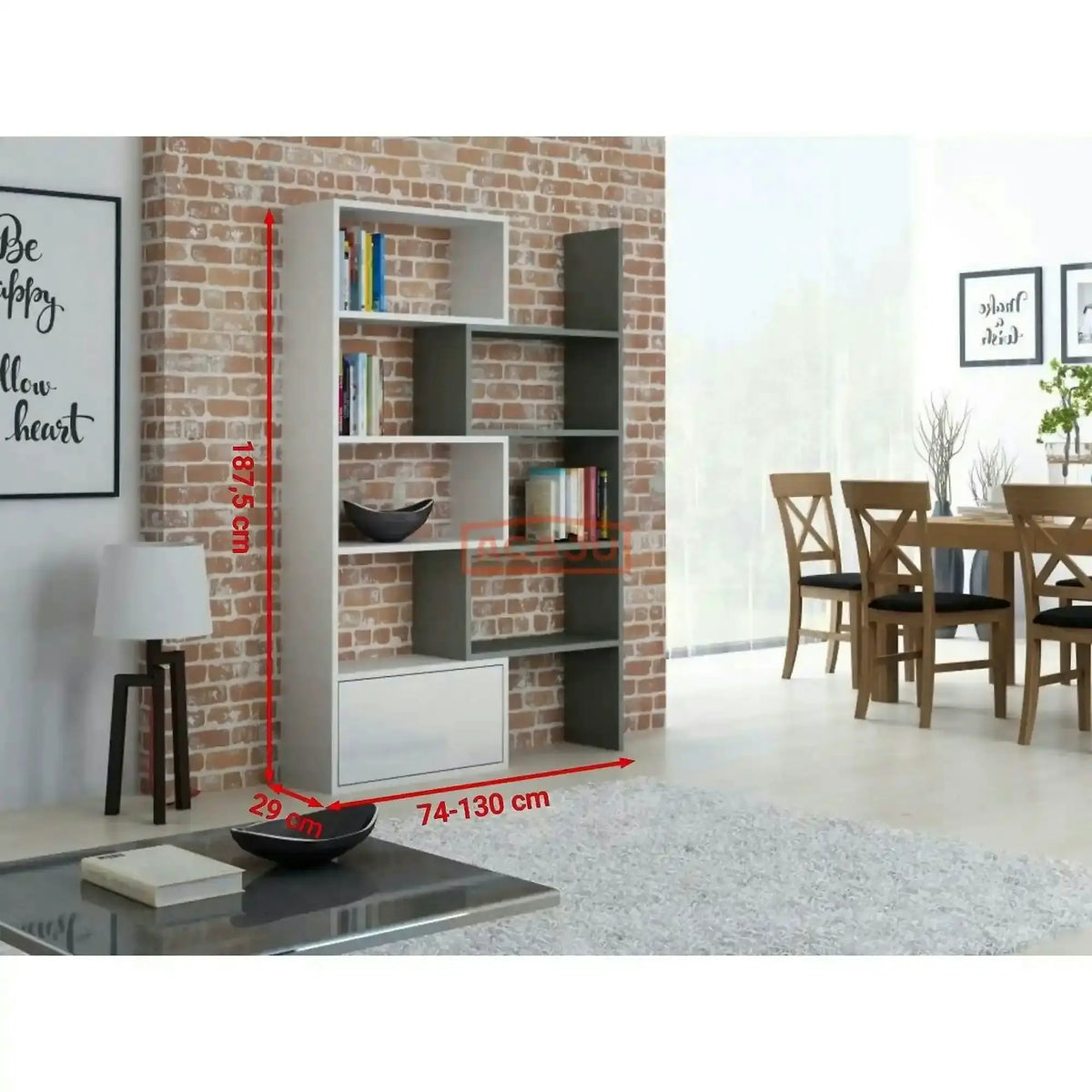 Biblioteca PACO, alb, PAL laminat, 74/130x29x188 cm