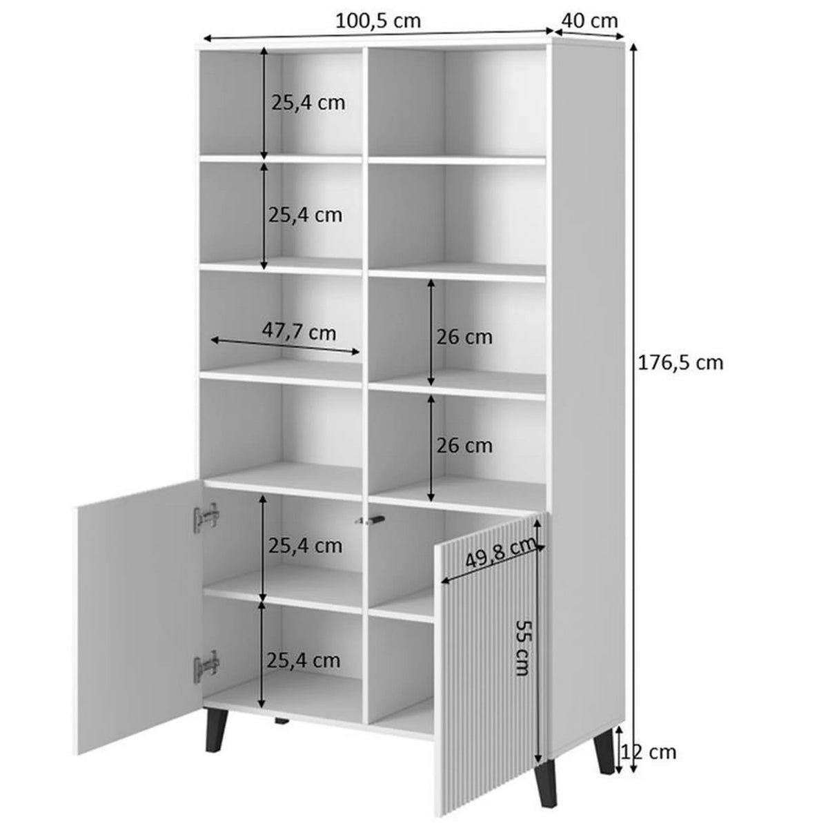 Biblioteca PAFOS, alb, PAL laminat, 101x40x177 cm
