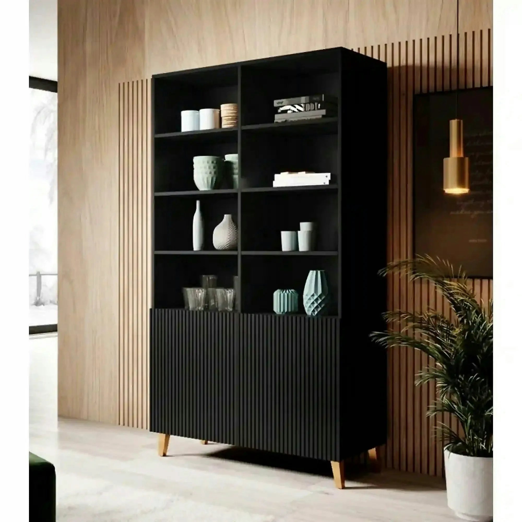 Biblioteca PAFOS, negru, PAL laminat, 101x40x177 cm