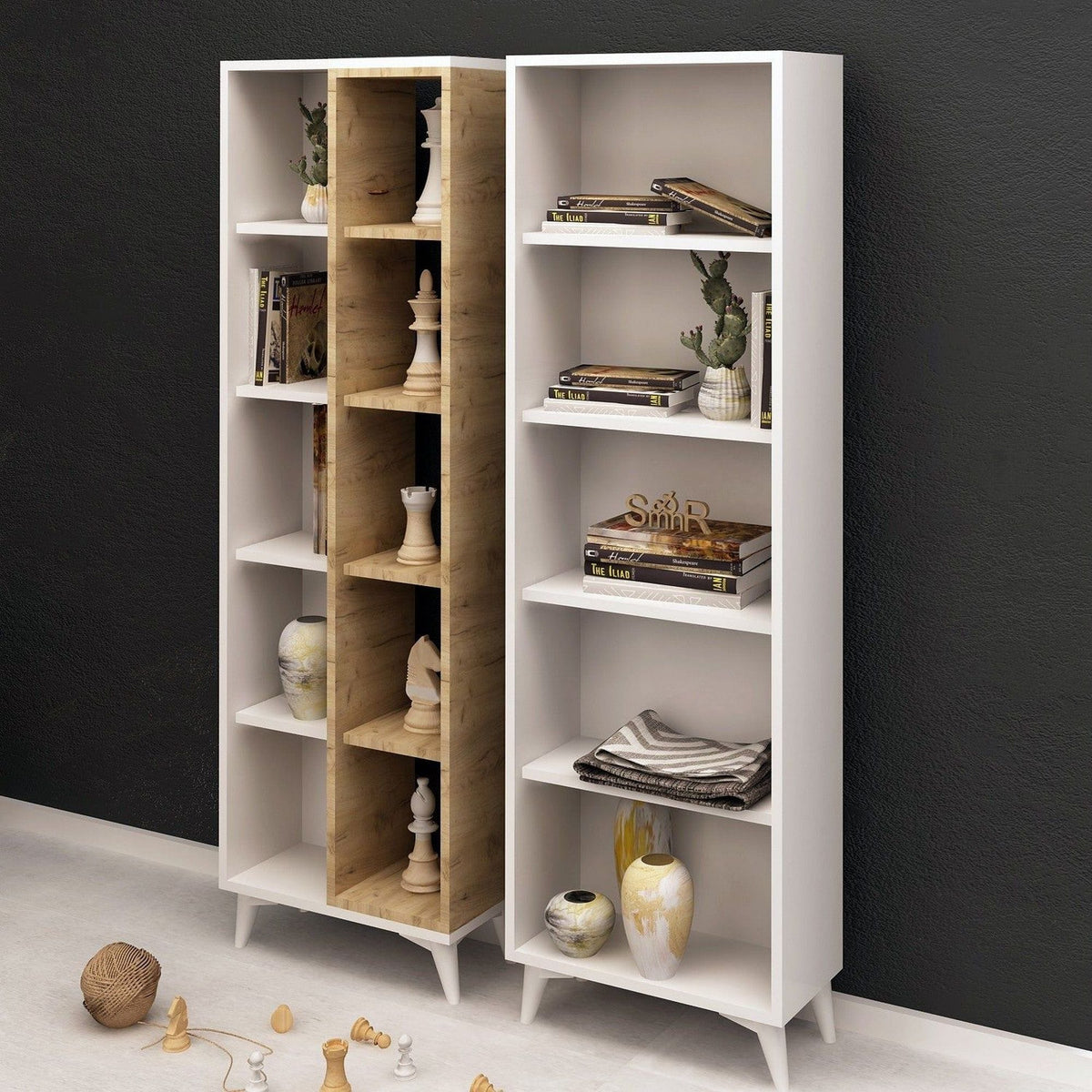 Biblioteca POTENZA, stejar/alb, PAL melaminat, 100x25x162 cm