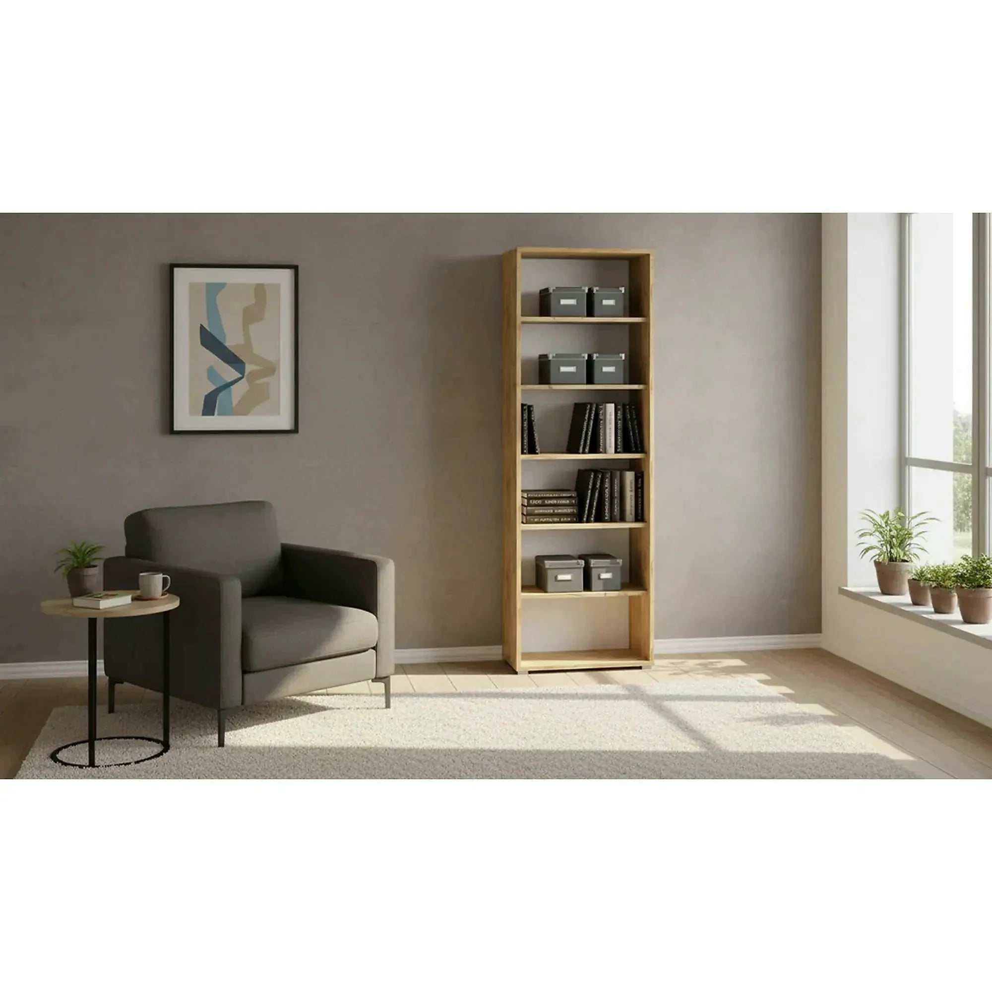 Biblioteca RIOMA NEW TYP 01, stejar sonoma, DTD laminat, 75x38x218 cm