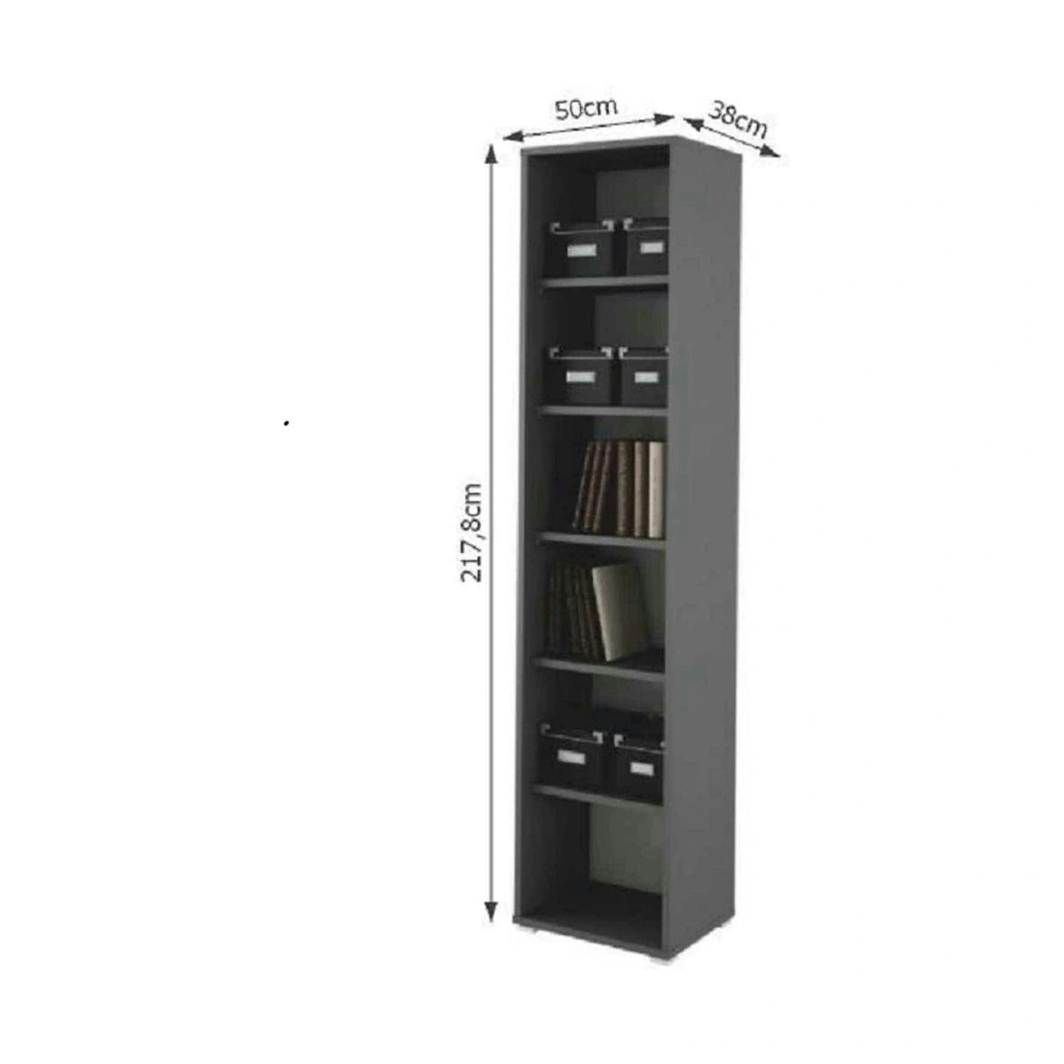 Biblioteca RIOMA NEW TYP 02, gri grafit, DTD laminat, 50x38x218 cm
