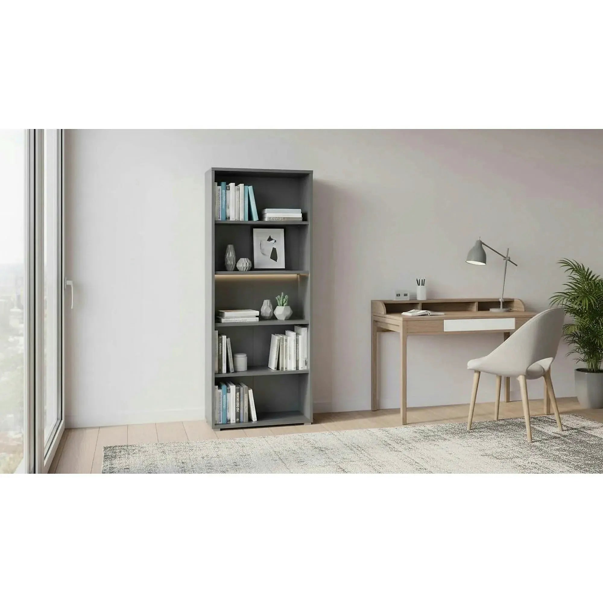 Biblioteca RIOMA NEW TYP 03, gri grafit, PAL melaminat, 75x38x183 cm
