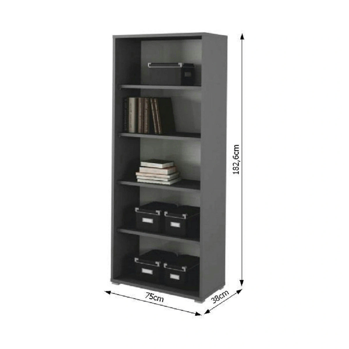 Biblioteca RIOMA NEW TYP 03, gri grafit, PAL melaminat, 75x38x183 cm