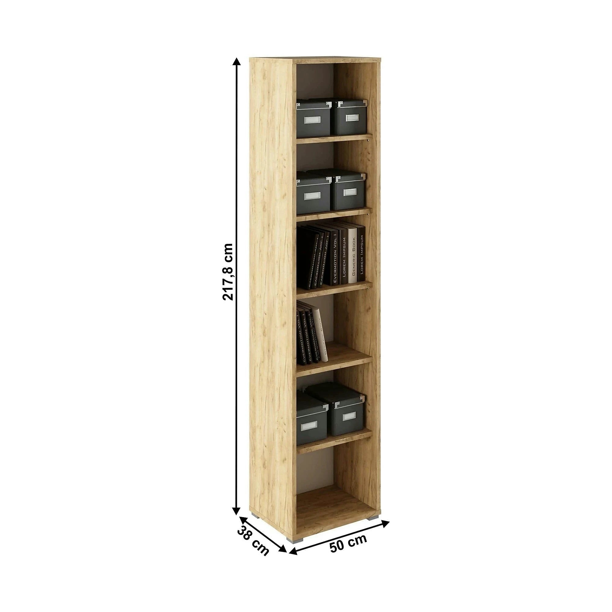 Biblioteca RIOMA TYP 02, stejar artisan, DTD laminat, 50x38x218 cm