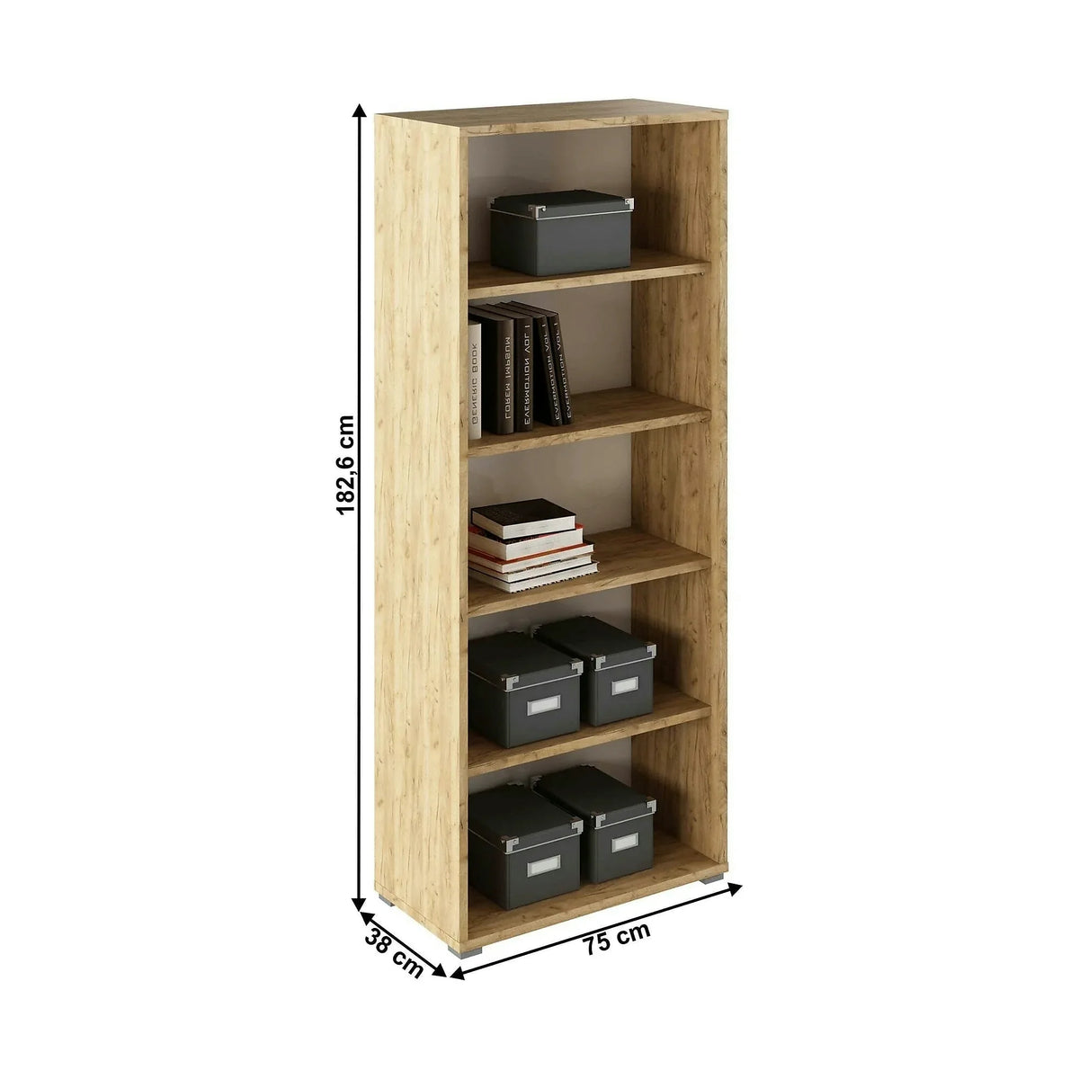 Biblioteca RIOMA TYP 03, stejar artisan, DTD laminat, 75x38x182.6 cm