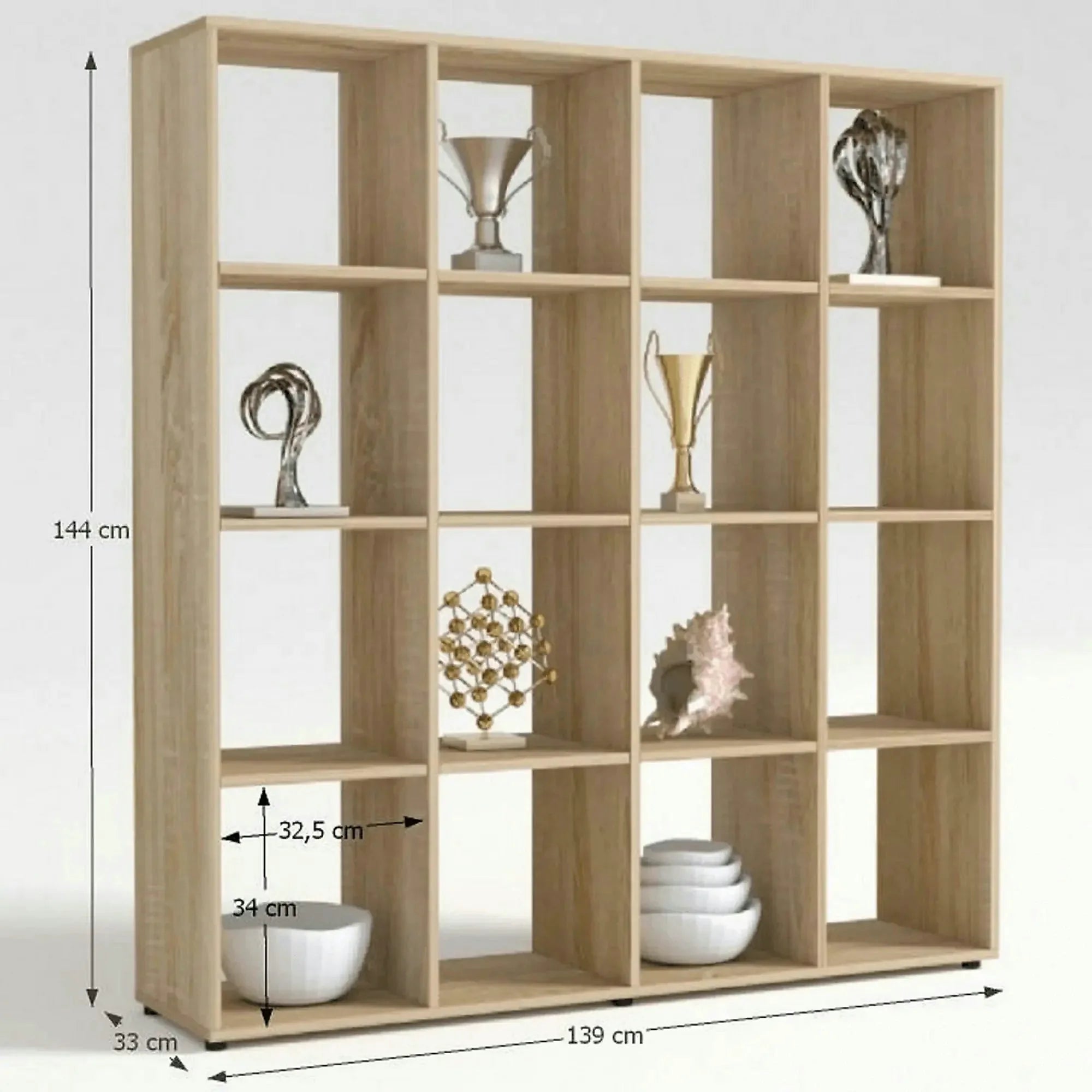Biblioteca SARAH, stejar sonoma, PAL melaminat, 139x33x144 cm