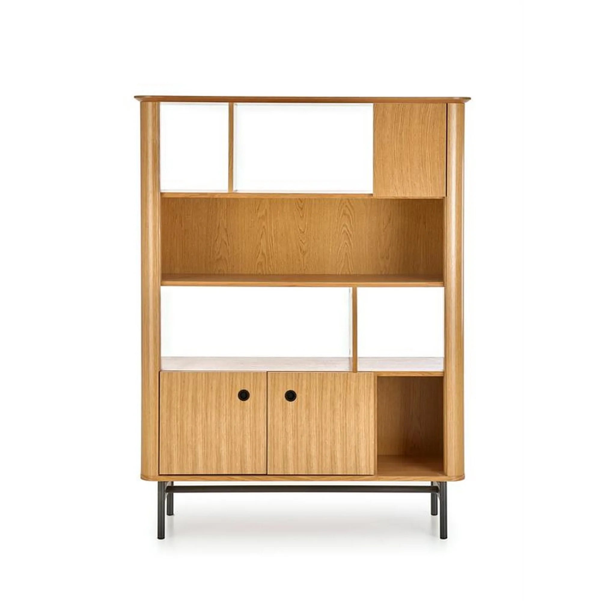 Biblioteca SMART, stejar/negru, PAL/furnir/metal, 117x37x153 cm